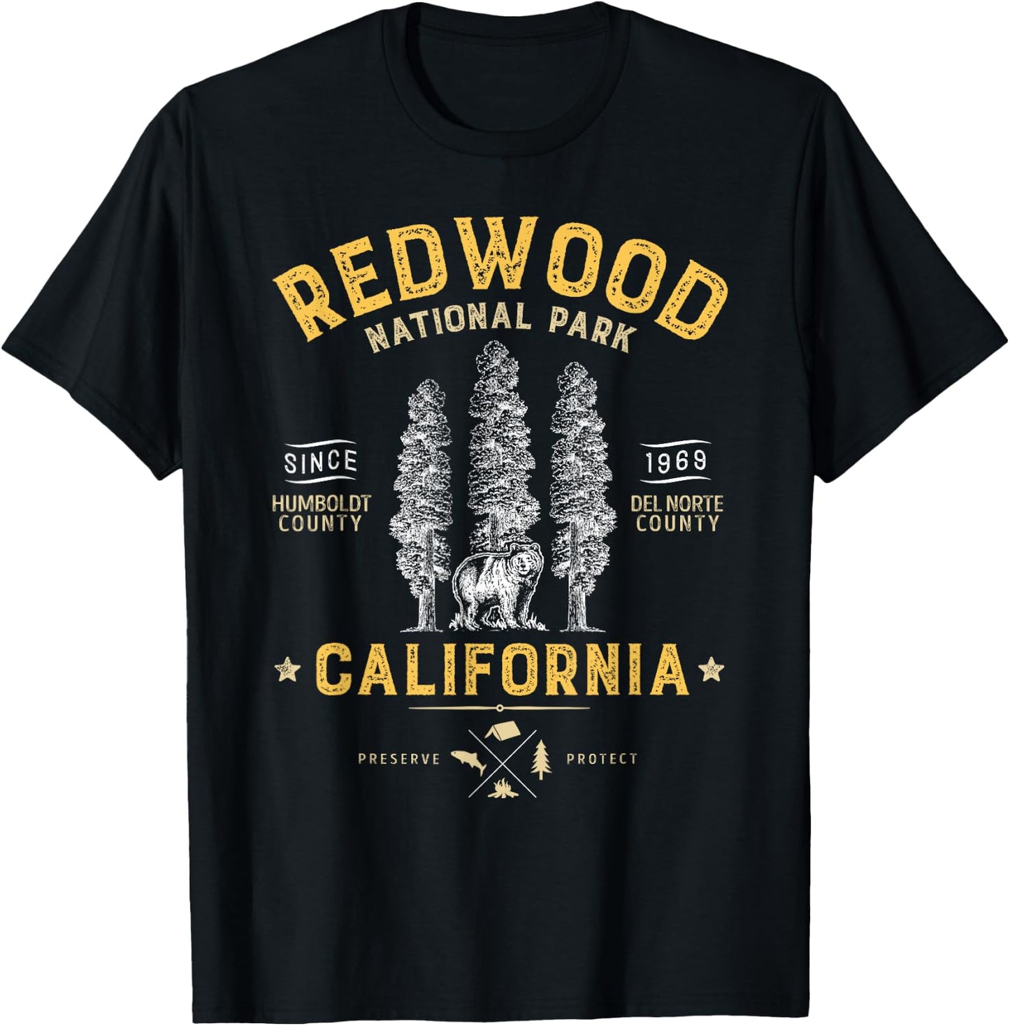 Redwood National Park T Shirt Vintage California Bear Gifts T-Shirt - T-Shirt | Black