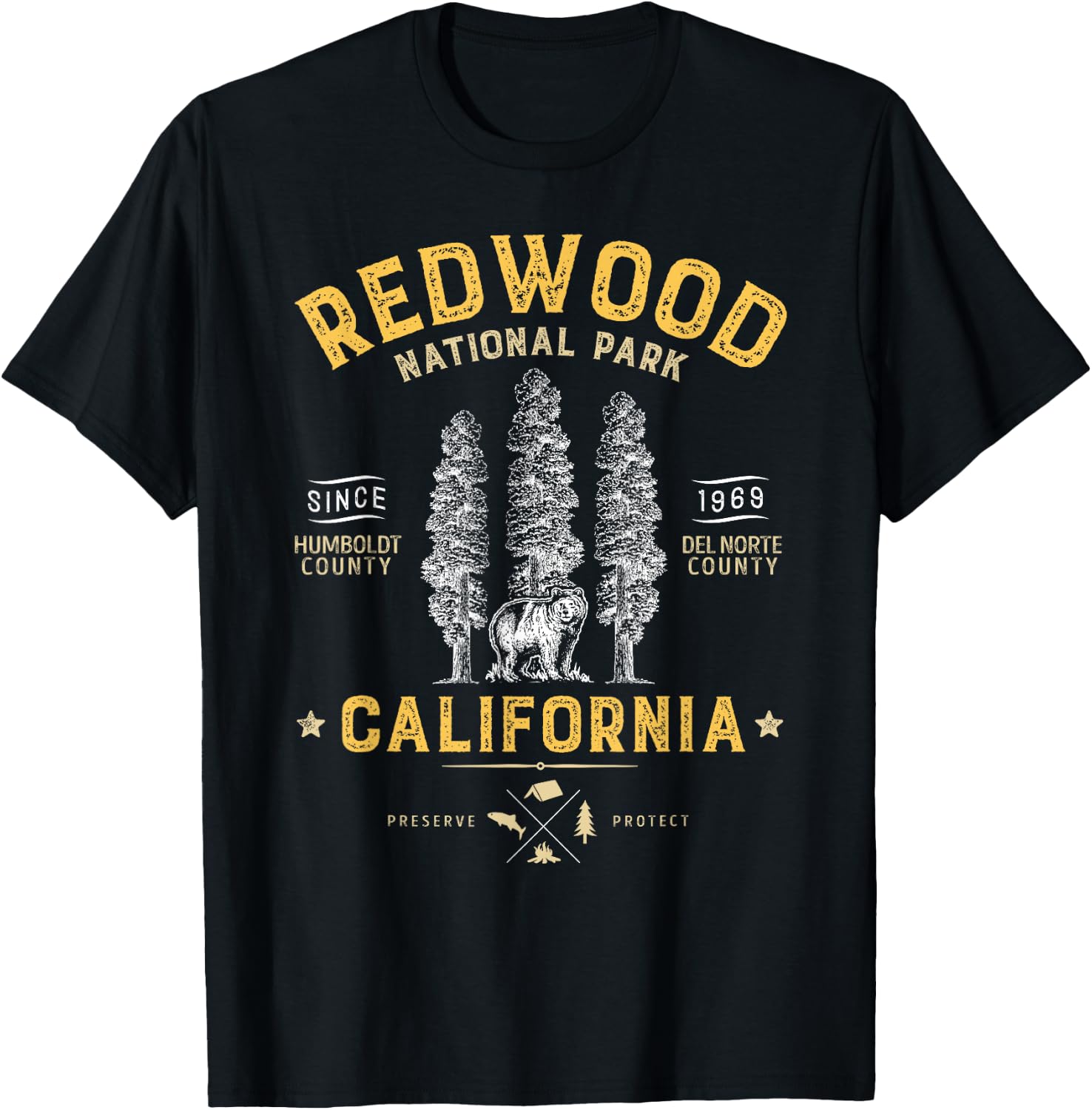 Redwood National Park T Shirt Vintage California Bear Gifts T-Shirt - T-Shirt | Black