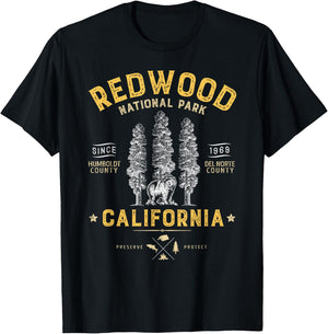 Redwood National Park T Shirt Vintage California Bear Gifts T-Shirt - T-Shirt | Black