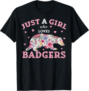 Floral Badger Lover Just A Girl Who Loves Badgers T-Shirt - T-Shirt | Black