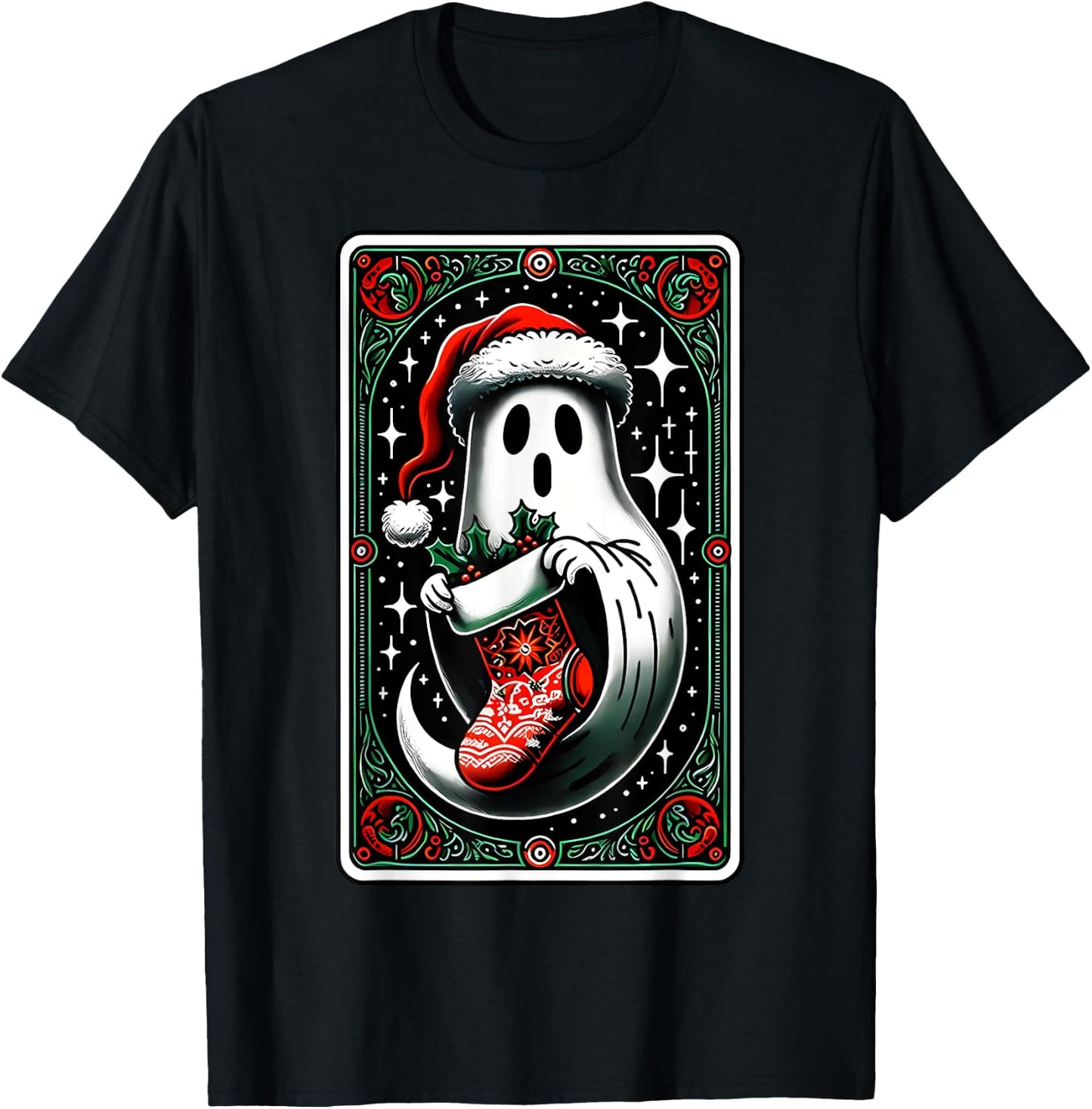 Spooky Ghost Christmas Stocking Tarot Card Witch Vibes T-Shirt - T-Shirt | Black