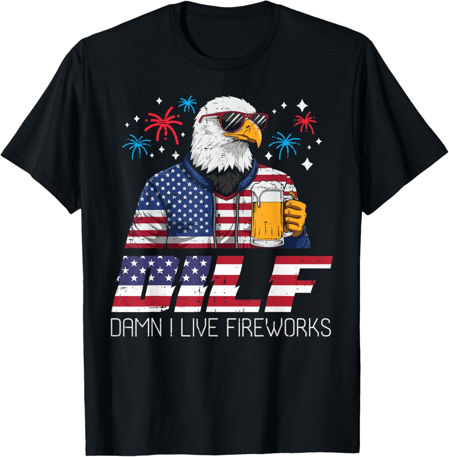 4th Of July Eagle I Love Firework Funny Humor Women Men T-Shirt - T-Shirt | Black