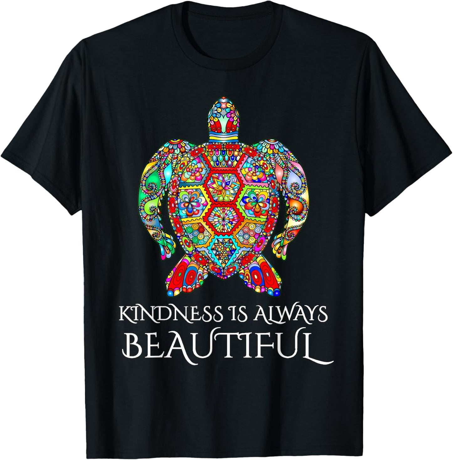 Sea Turtle Mandala Vibrant Art Ocean Life Kindness T-Shirt - T-Shirt | Black