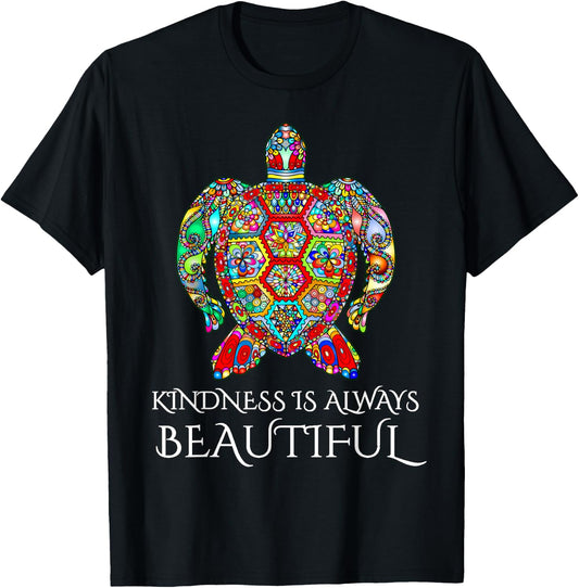 Sea Turtle Mandala Vibrant Art Ocean Life Kindness T-Shirt - T-Shirt | Black