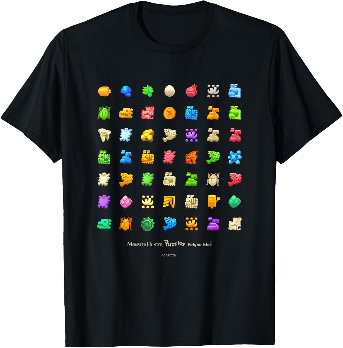 Monster Hunter Puzzles: Felyne Isles Pieces T-Shirt - T-Shirt | Black