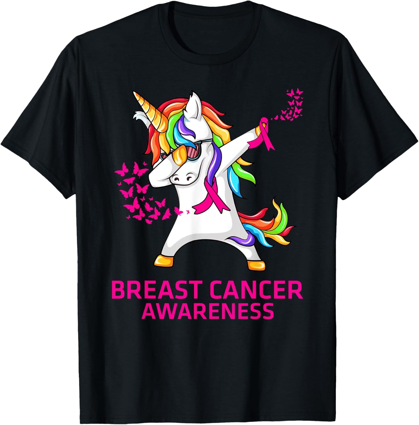 Inspirational Breast Cancer Awareness Unicorn T-Shirt - T-Shirt | Black