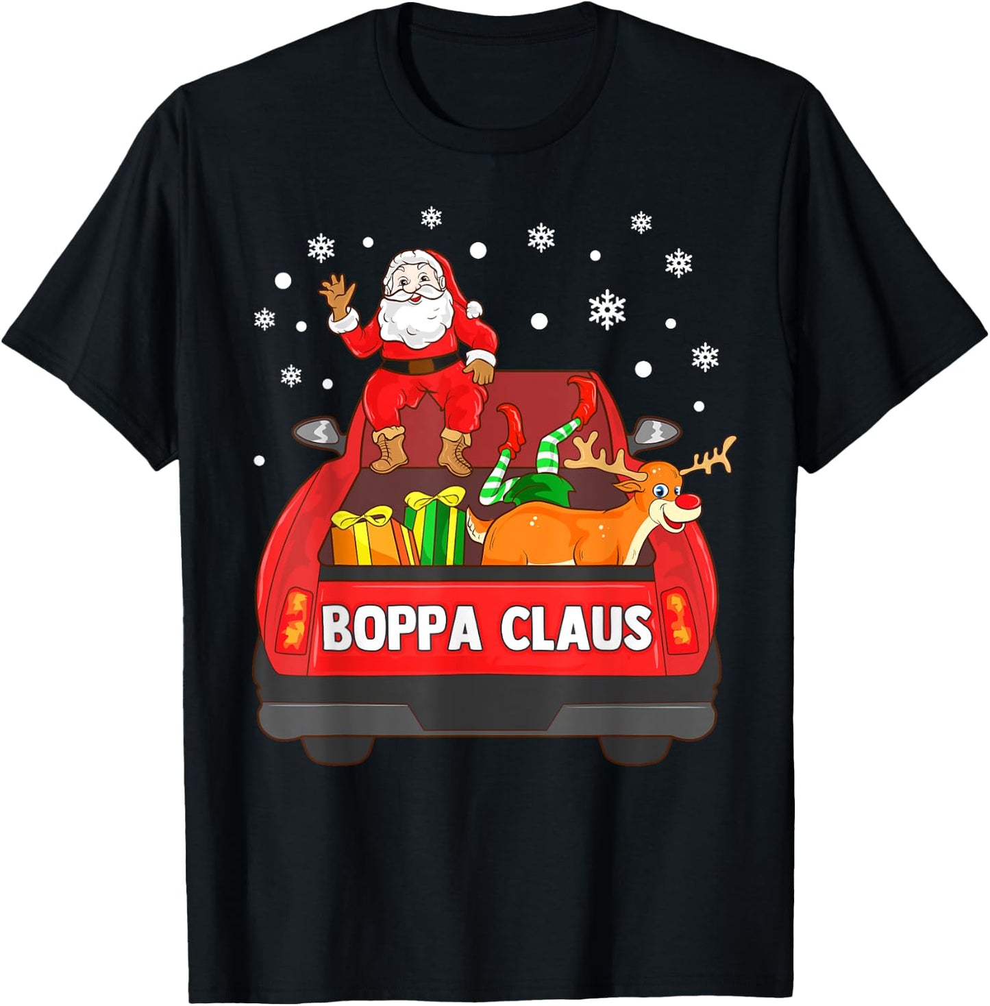 Boppa Claus Shirt Red Truck Santa Reindeer Elf Christmas T-Shirt - T-Shirt | Black