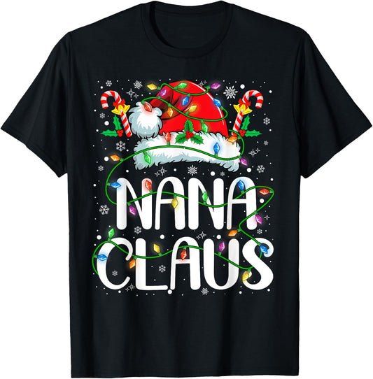 Nana Claus Christmas Lights Pajama Xmas Family Matching T-Shirt - T-Shirt | Black