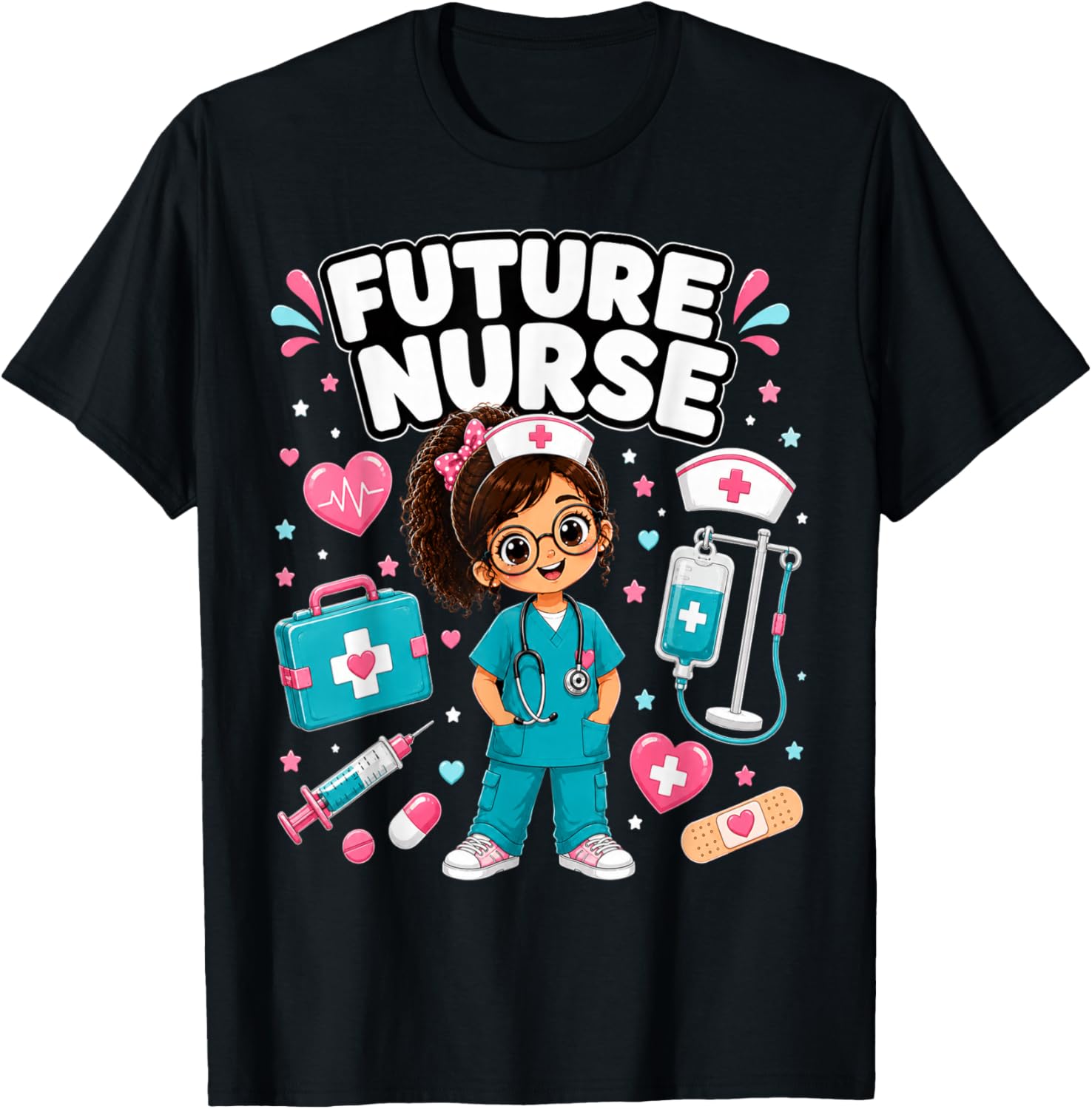 Future Nurse Cute Girl Medical Career Gifts for Girls Kids T-Shirt - T-Shirt | Black