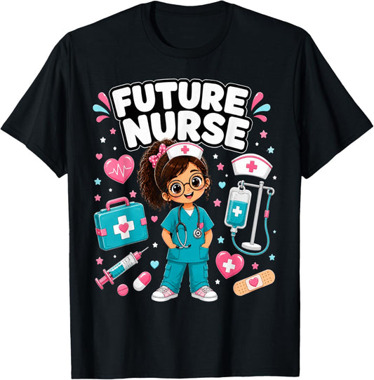 Future Nurse Cute Girl Medical Career Gifts for Girls Kids T-Shirt - T-Shirt | Black