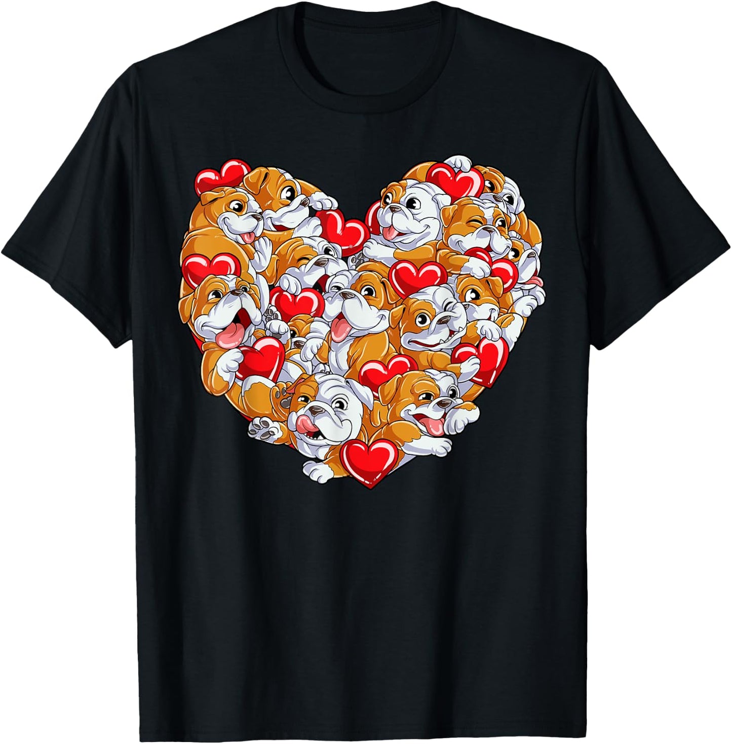 English Bulldog Valentines Day Shirt Heart Dog Lover Boys T-Shirt - T-Shirt | Black