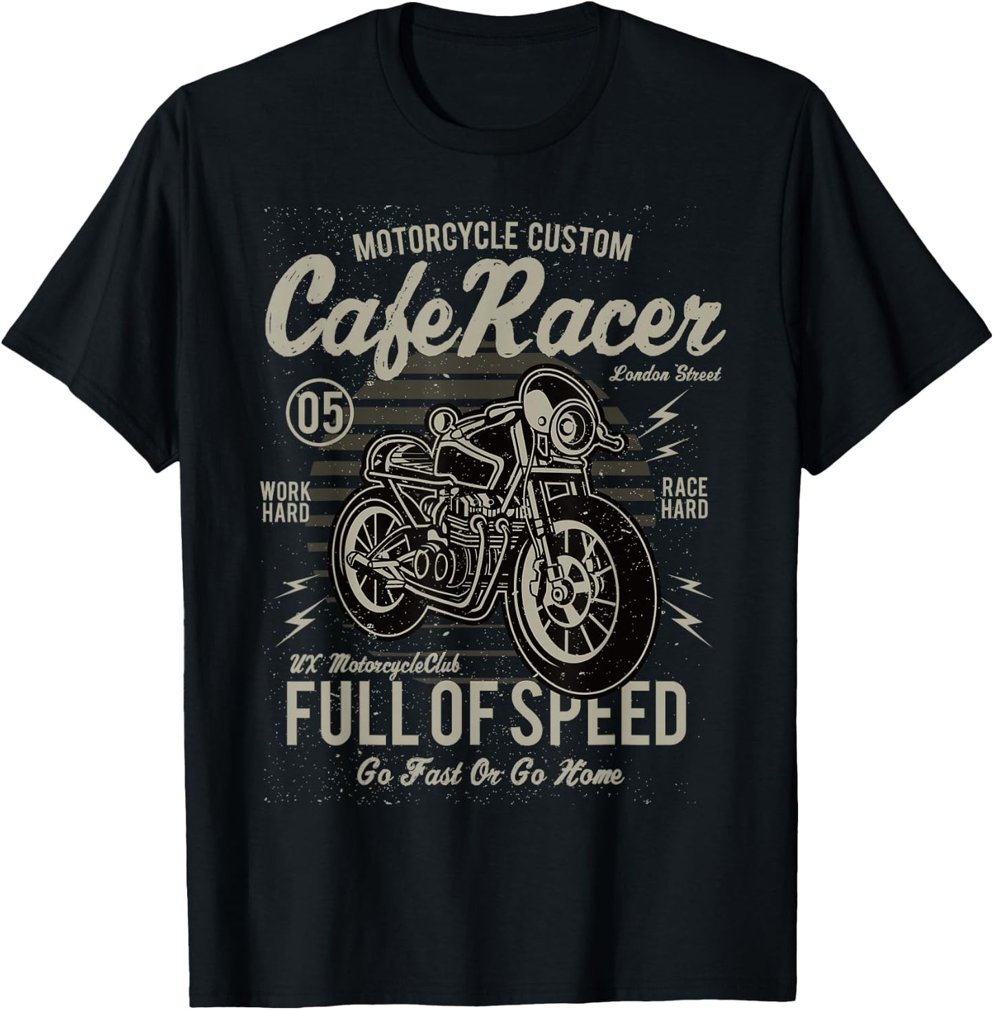 Vintage Motorcycle Biker Cafe Racer Full Of Speed T-Shirt - T-Shirt | Black