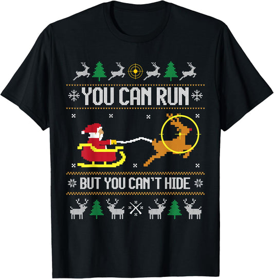 Deer Hunting Santa Claus Hunter Hunt Ugly Christmas Sweater T-Shirt - T-Shirt | Black