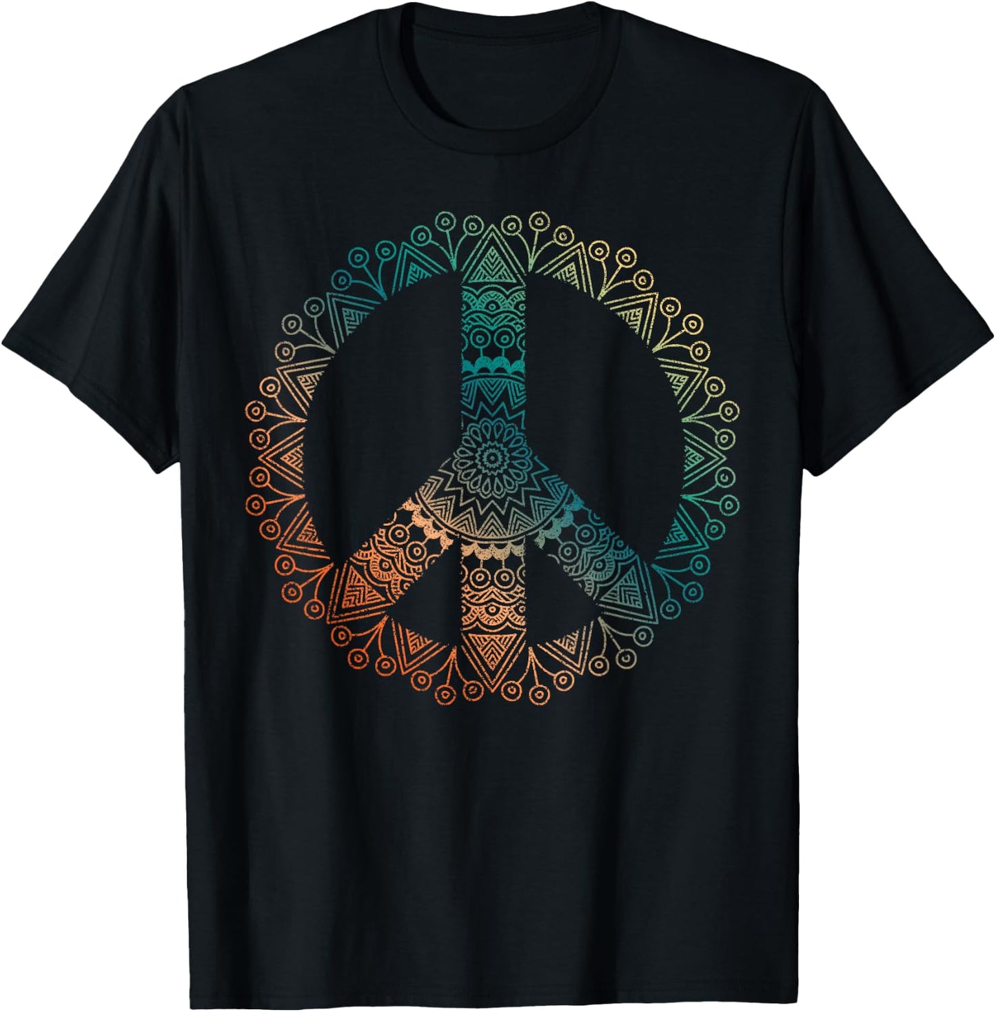 Neutral Boho Yoga Ornate Mandala Peace Sign Hippie T-Shirt - T-Shirt | Black