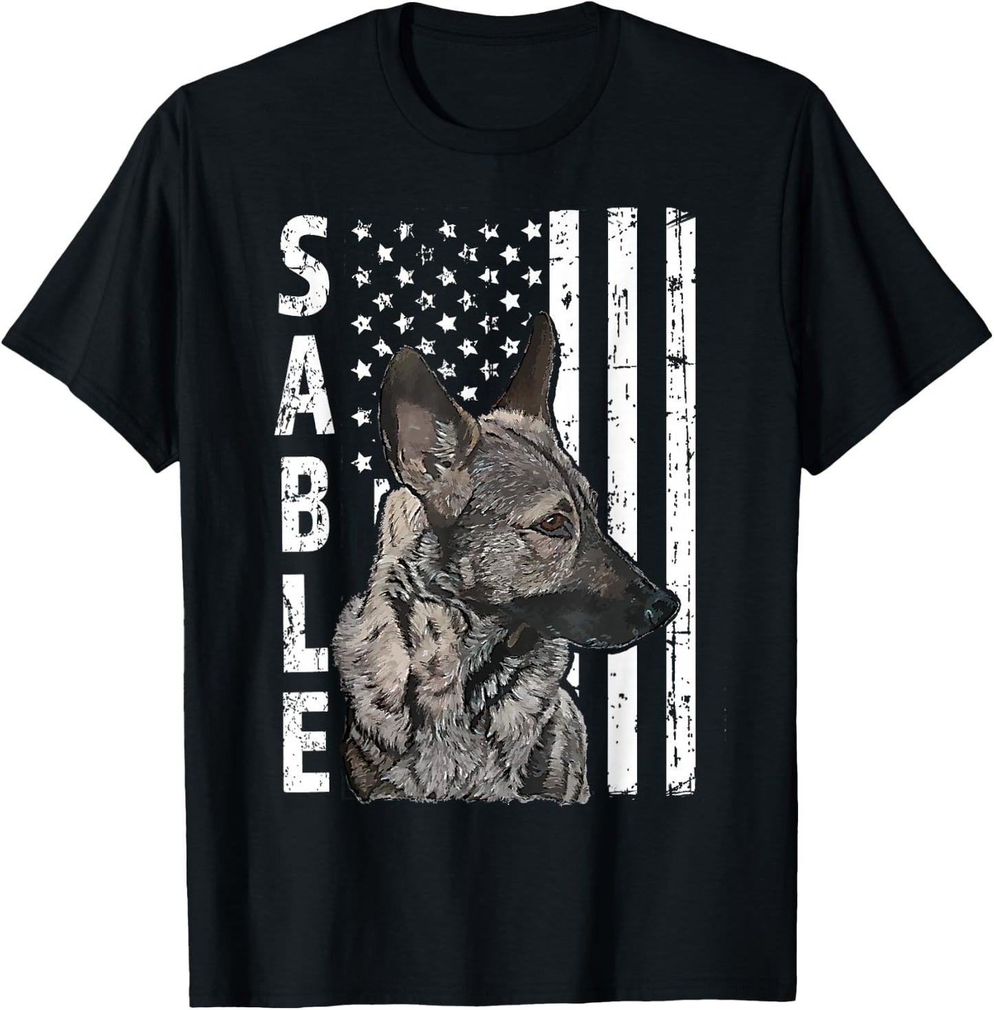 Sable German Shepherd Dog American Flag Patriotic T-Shirt - T-Shirt | Black