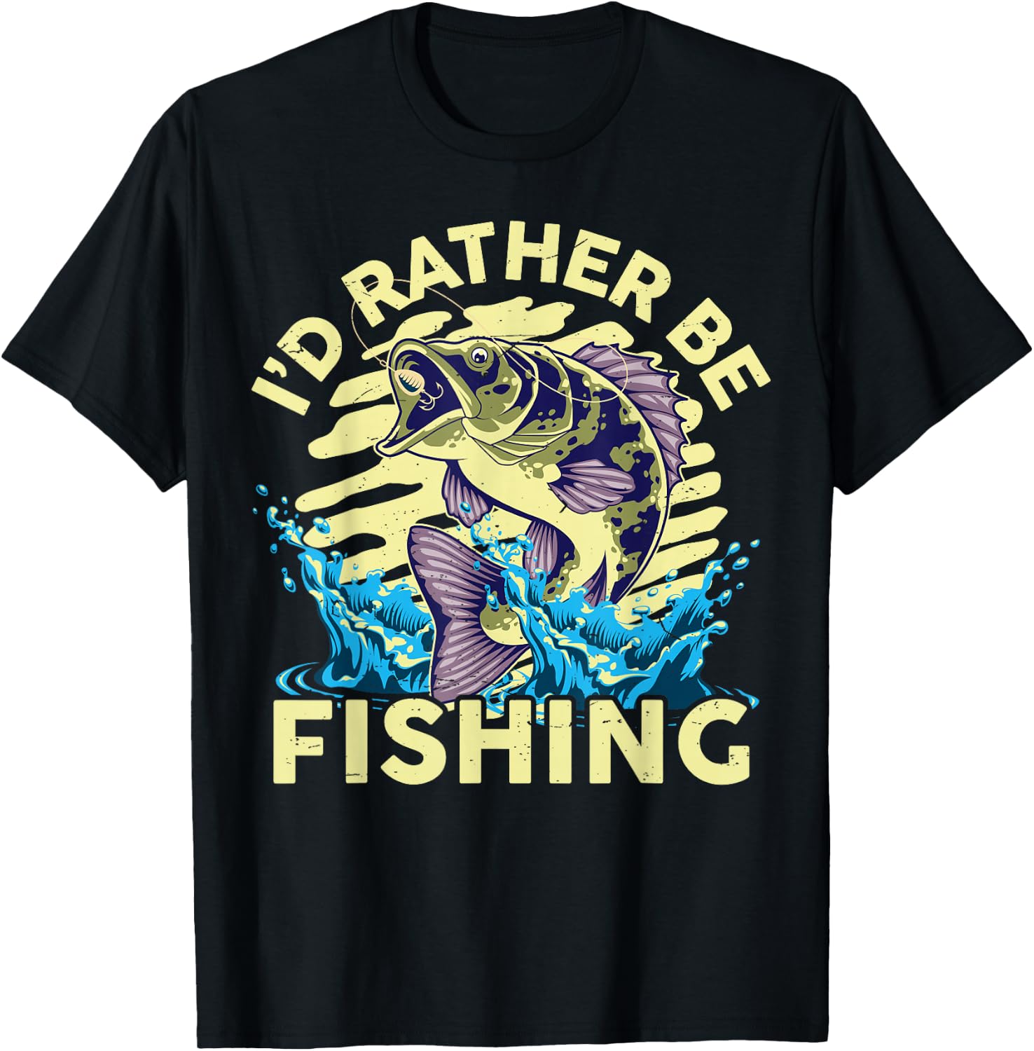 I'd Rather Be Fishing-Shirt Funny Bass Fish Fisherman Dad T-Shirt - T-Shirt | Black