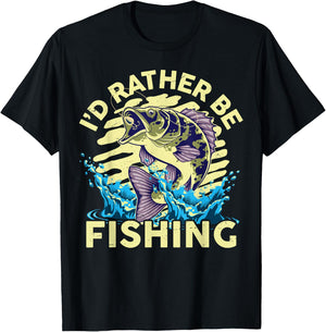 I'd Rather Be Fishing-Shirt Funny Bass Fish Fisherman Dad T-Shirt - T-Shirt | Black
