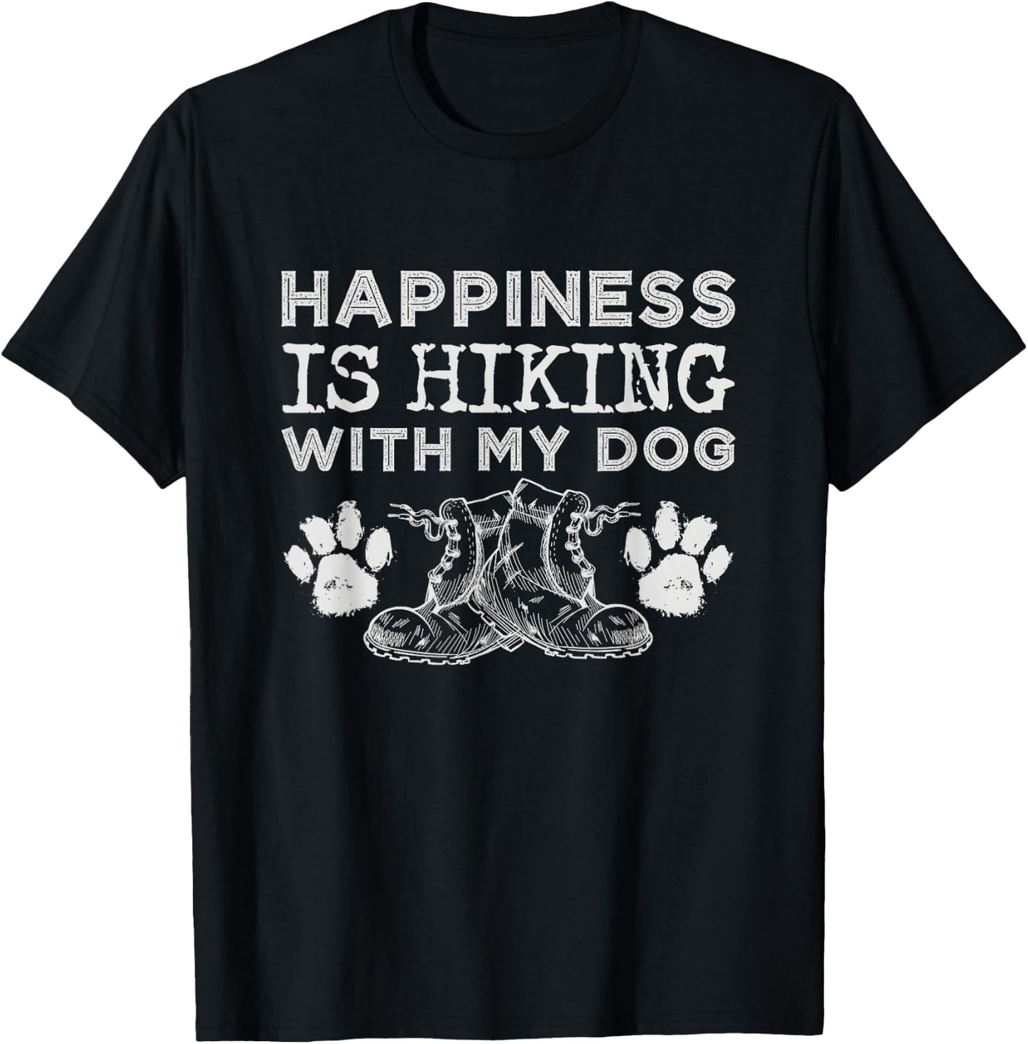 Happiness Is Hiking With My Dog Outdoor Gift Hiking T-Shirt - T-Shirt | Black