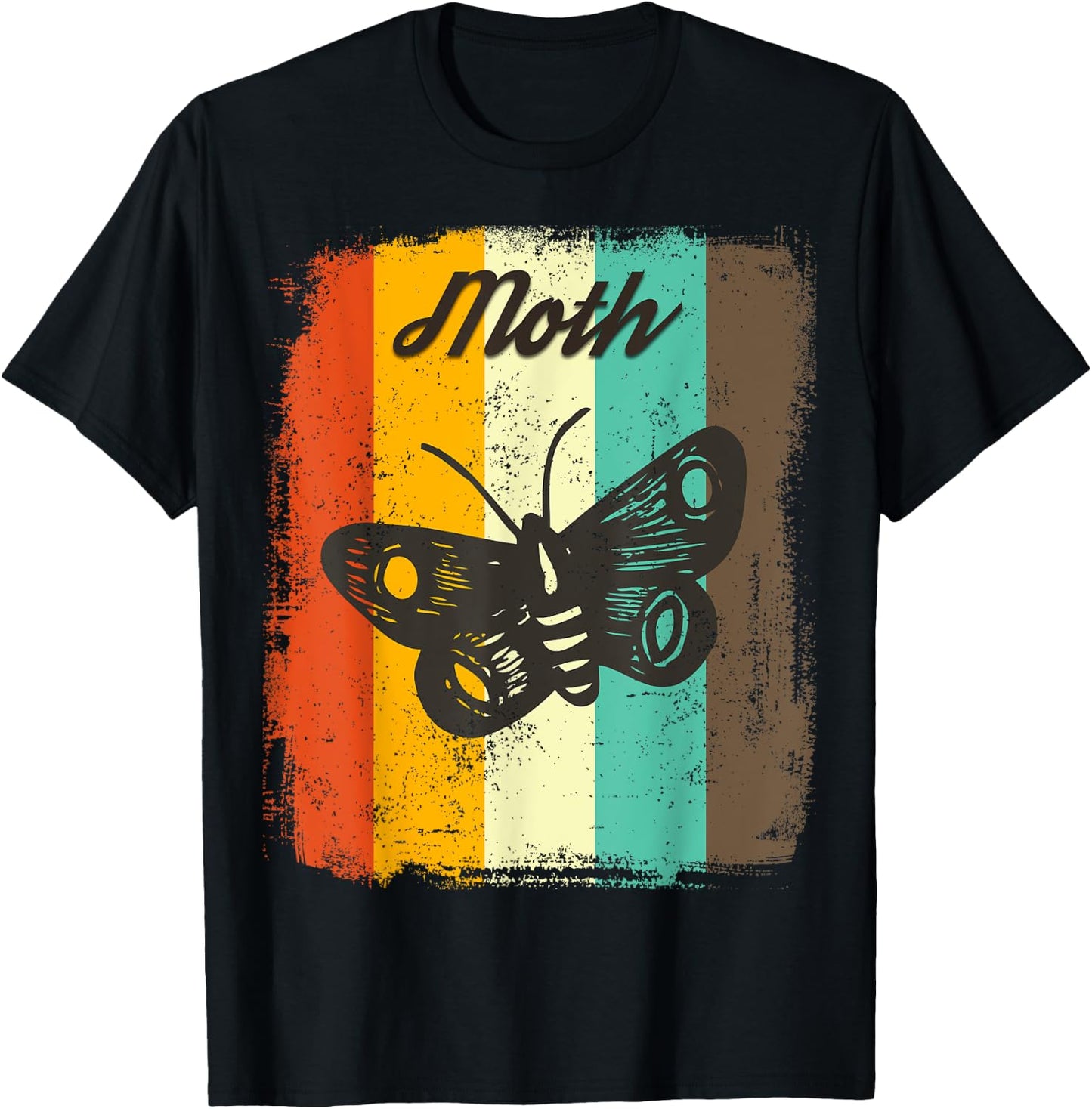 Moth Retro 70s Vintage Insect Lover Art T-Shirt - T-Shirt | Black