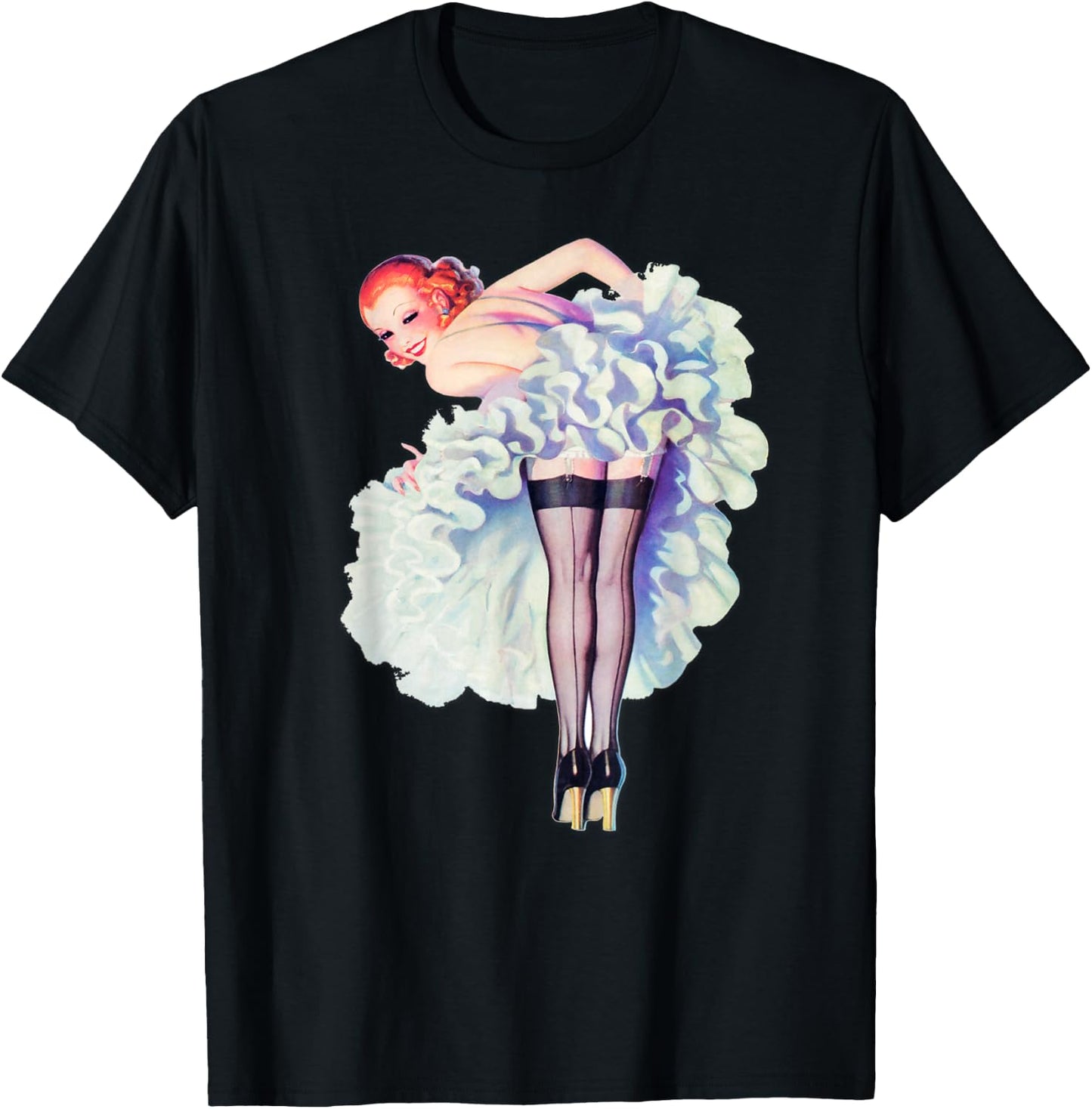 WW2 America Vintage Redhead Pin Up Girls-Sexy Pinup Girl Art T-Shirt - T-Shirt | Black