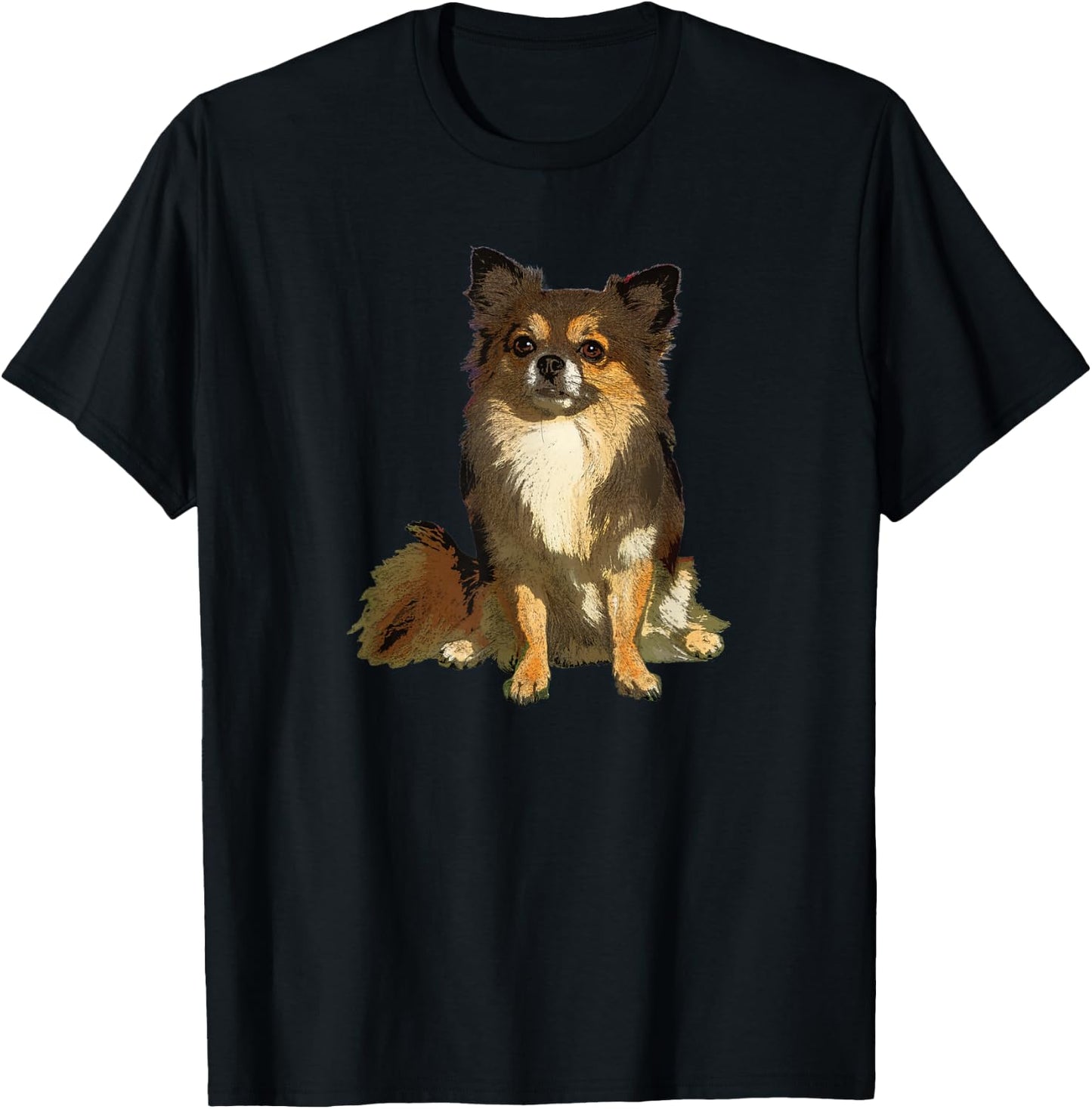 Long Haired Chihuahua Cute Cartoon Graphic Dog Lover Gifts Men Women Kids T-Shirt - T-Shirt | Black
