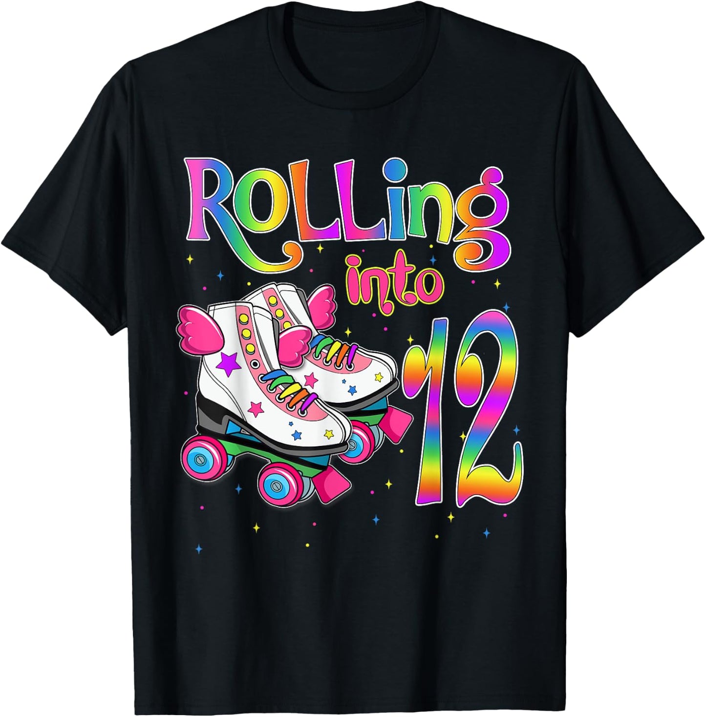Rolling Into 12 years Lets Roll I'm Turning 12 Roller Skate T-Shirt - T-Shirt | Black