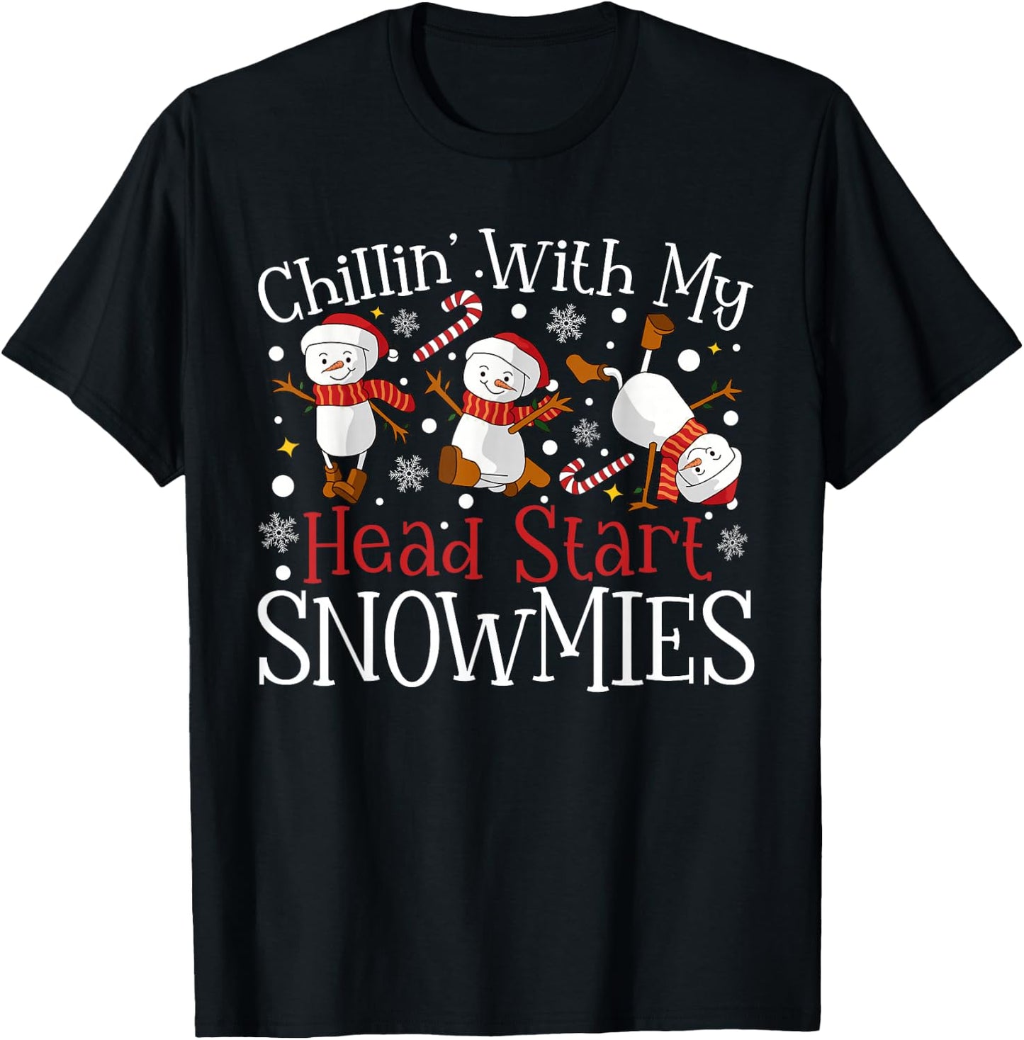 Chillin' With My Head Start Snowmies Teacher Christmas Kids T-Shirt - T-Shirt | Black
