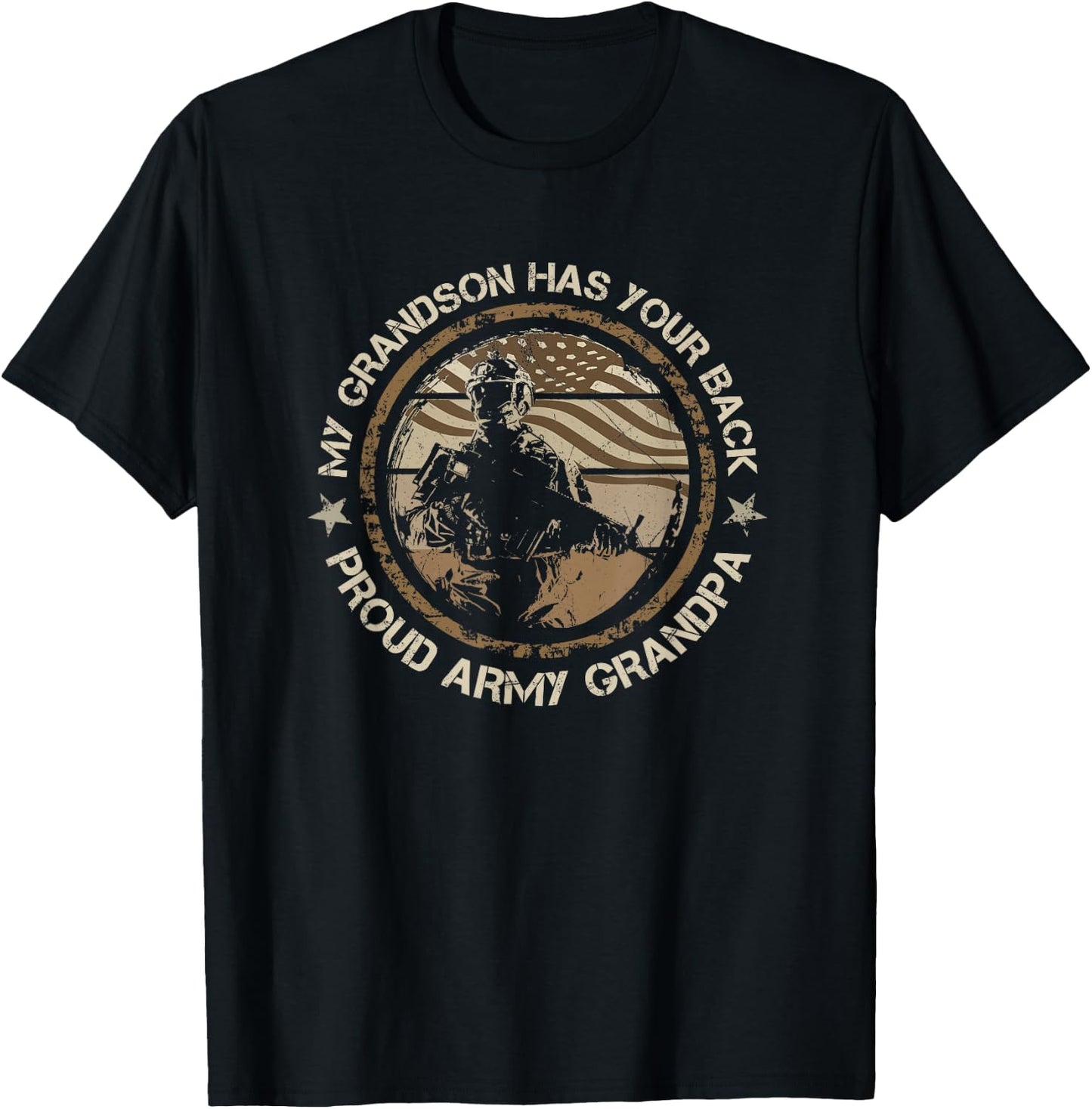 My Grandson Has Your Back Proud Army Grandpa Military Family T-Shirt - T-Shirt | Black