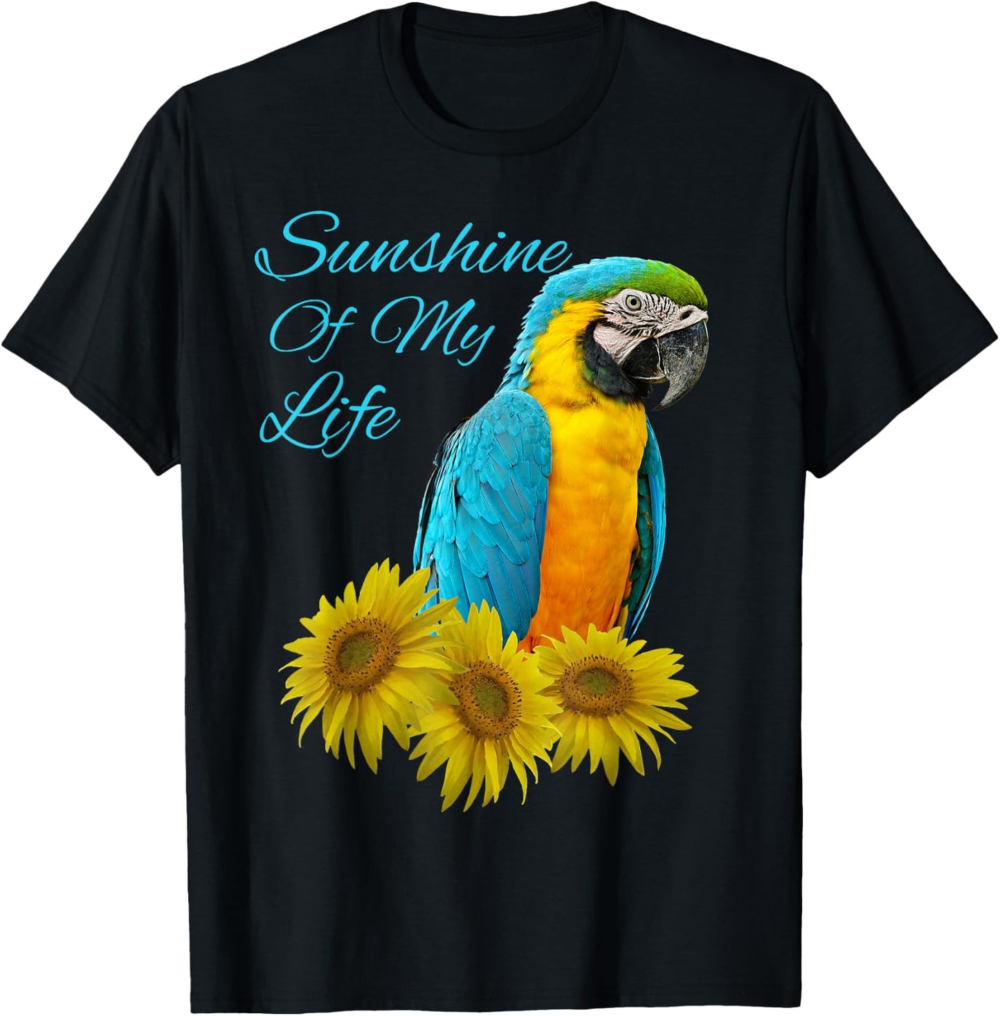 Yellow Chestnut Macaw Parrot Sunshine Sunflower T-Shirt - T-Shirt | Black