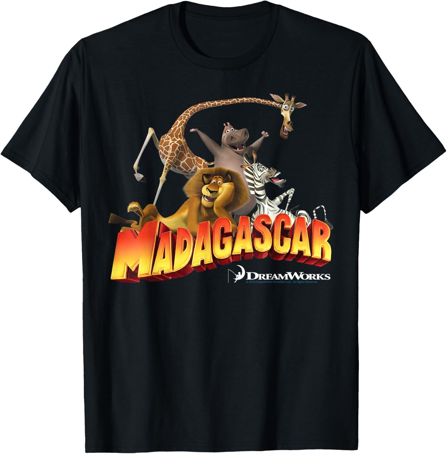 Madagascar Group Shot Classic Movie Logo T-Shirt - T-Shirt | Black