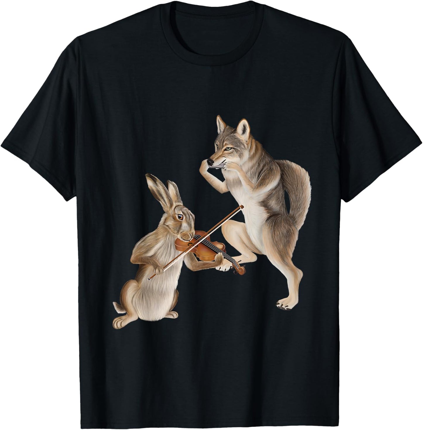 Fiddle and Harmonica - Coyote and a Hare T-Shirt - T-Shirt | Black