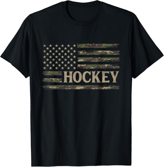 Camo Hockey Camourflage USA Flag Player Coach T-Shirt - T-Shirt | Black