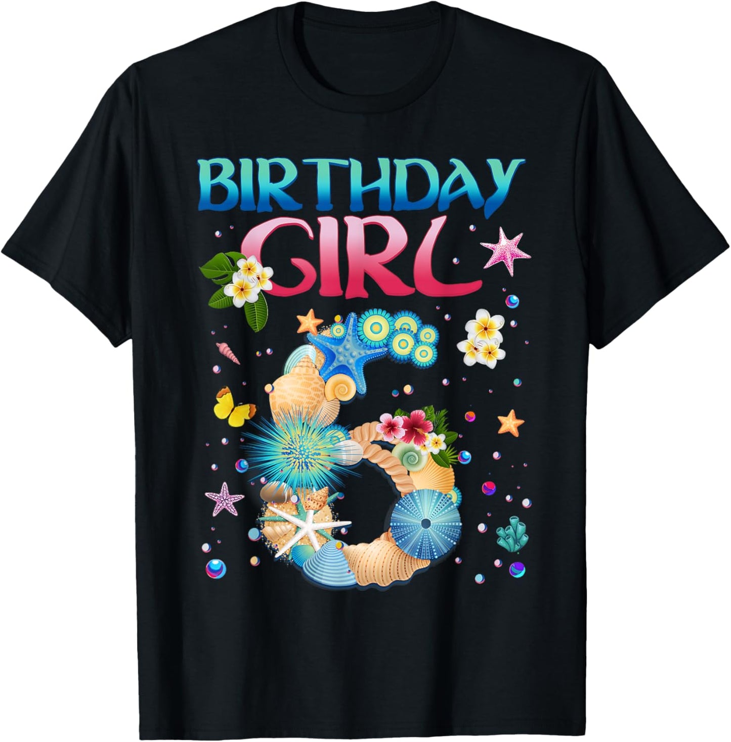 6 Years Old Birthday Girl Adventures In Oceania 6th Birthday T-Shirt - T-Shirt | Black