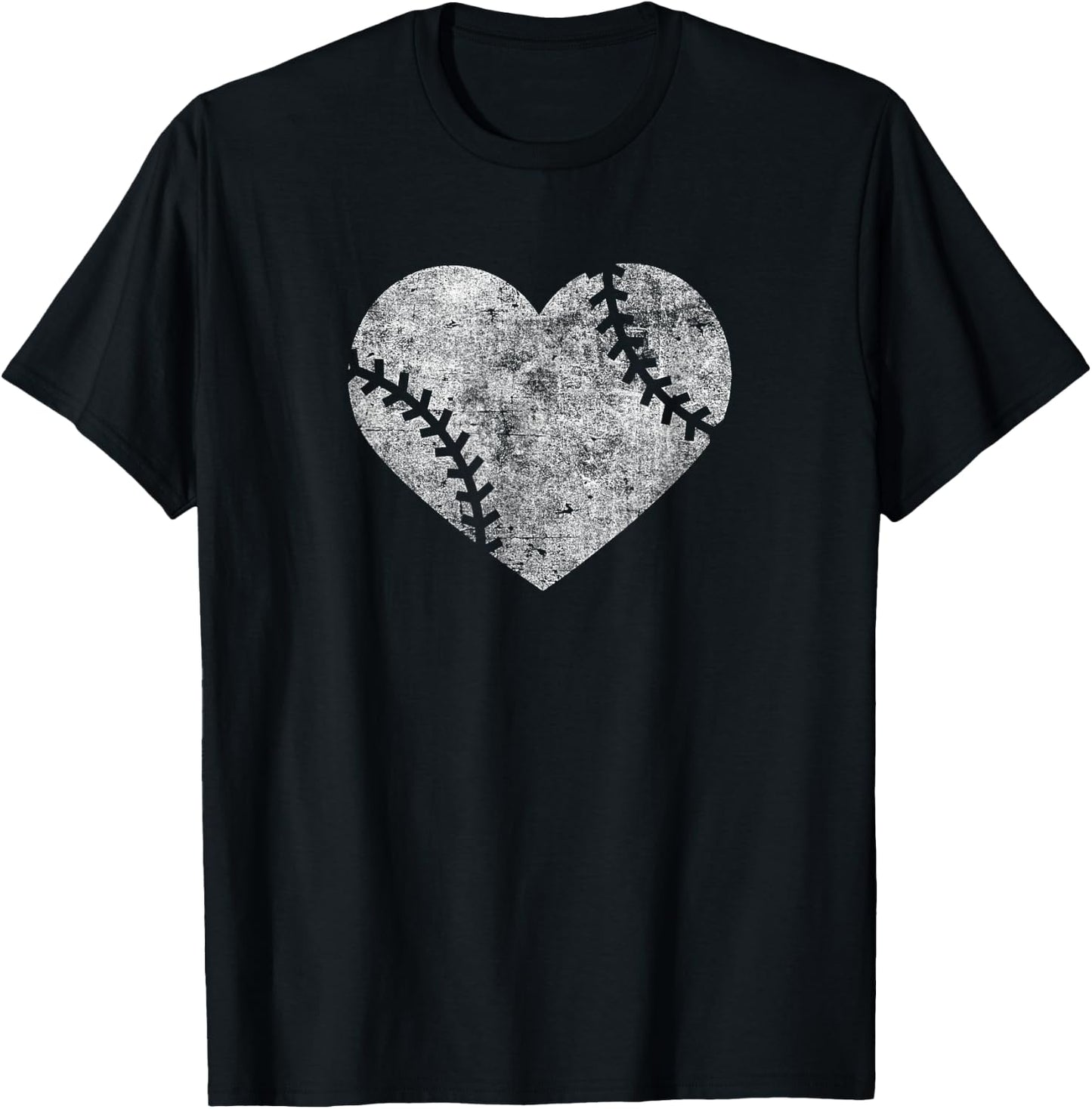 I Love Baseball Distressed Vintage Heart Graphic T-Shirt - T-Shirt | Black