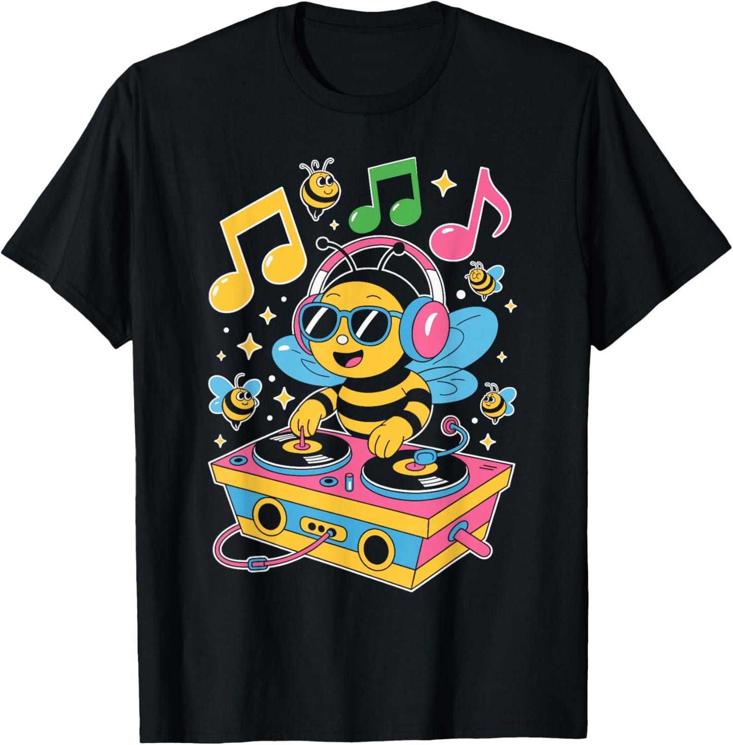 DJ Bee – Funny Music Lover Cartoon Design T-Shirt - T-Shirt | Black