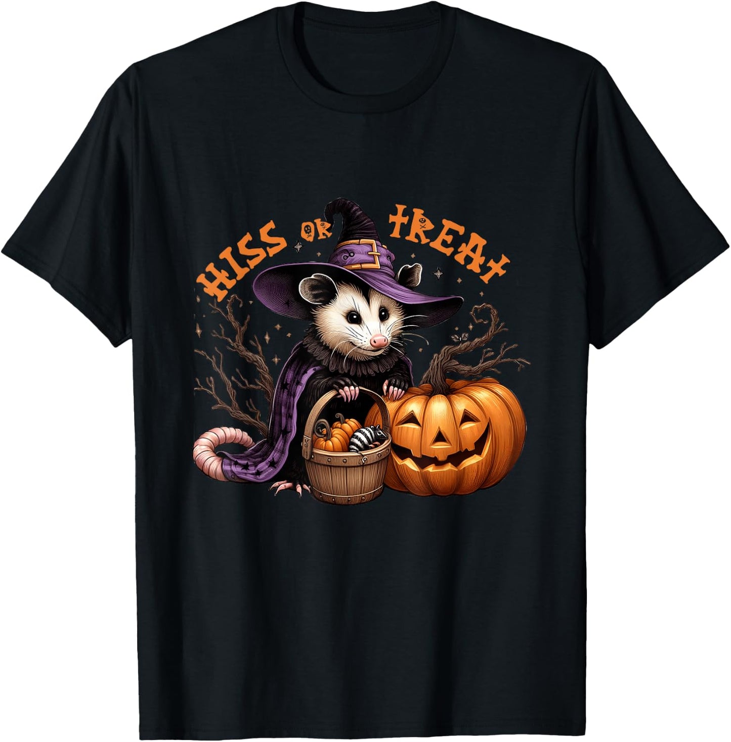 Hiss Or Treat Halloween Pumpkin Witch Opossum Scary Possum T-Shirt - T-Shirt | Black
