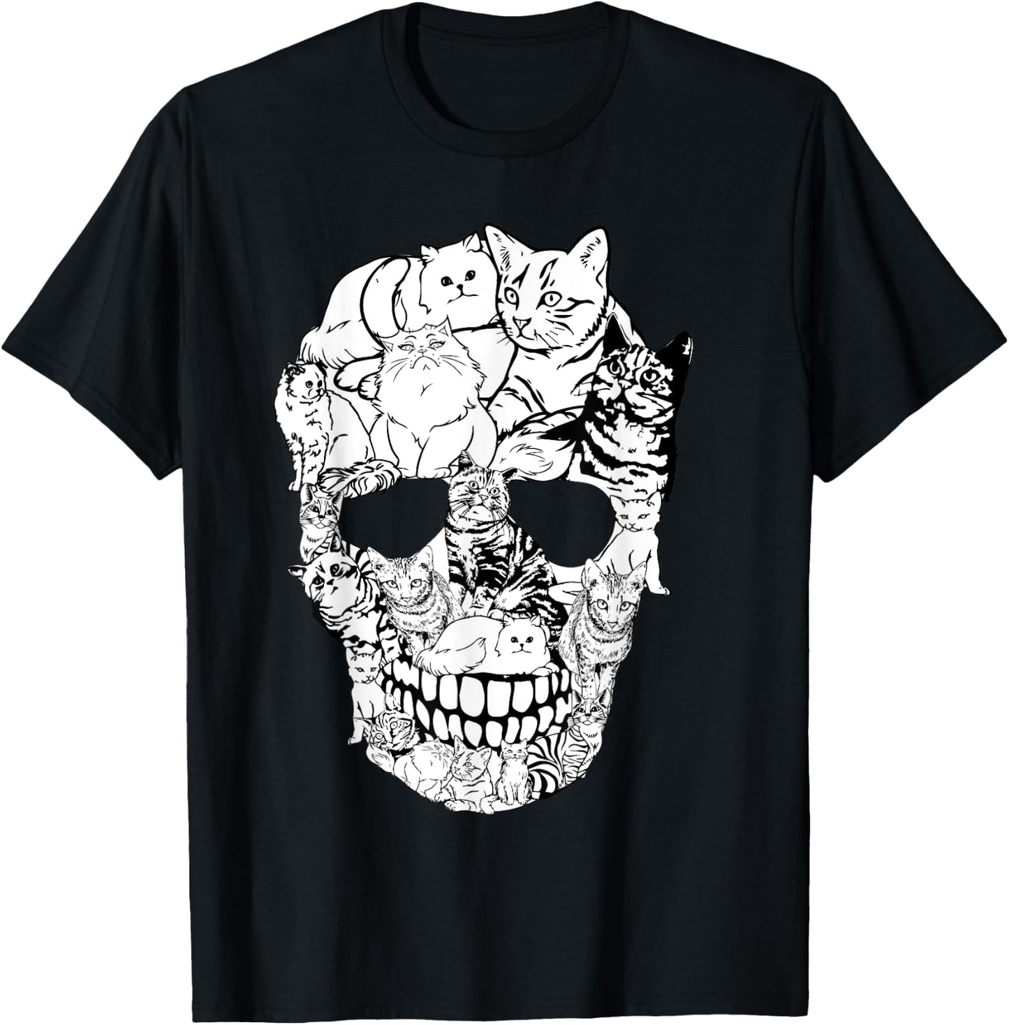 Cat Skull Shirt - Kitty Skeleton Halloween Costume Skull Cat T-Shirt - T-Shirt | Black