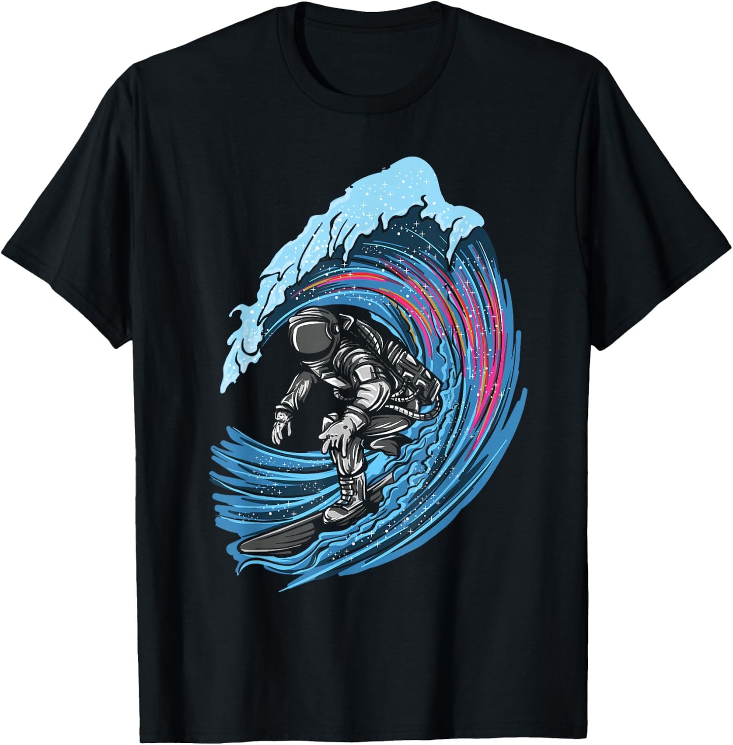 Astronaut in Space Surfer Surfing Beach Artsy T-Shirt - T-Shirt | Black