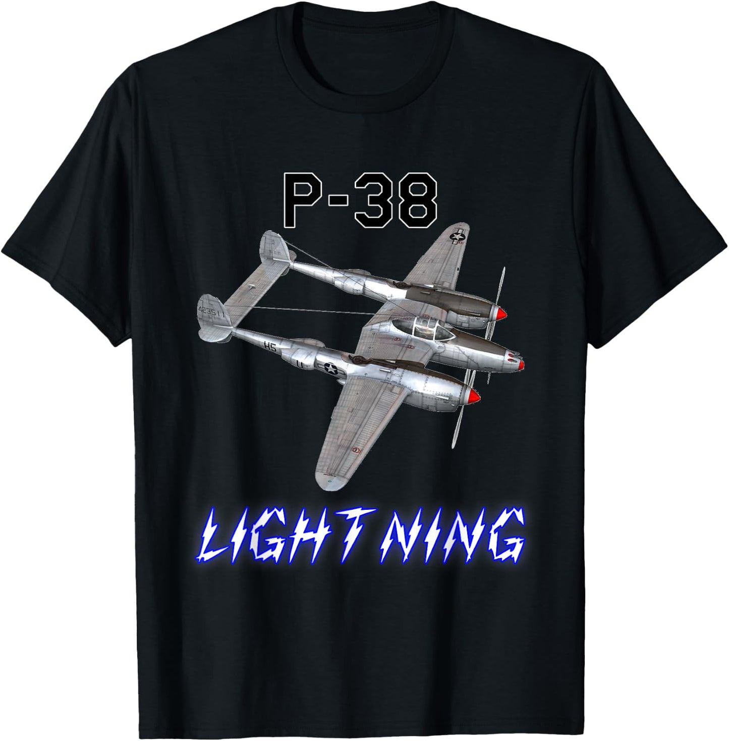 P-38 Lightning USAF Warbird WW2 Plane T-Shirt - T-Shirt | Black