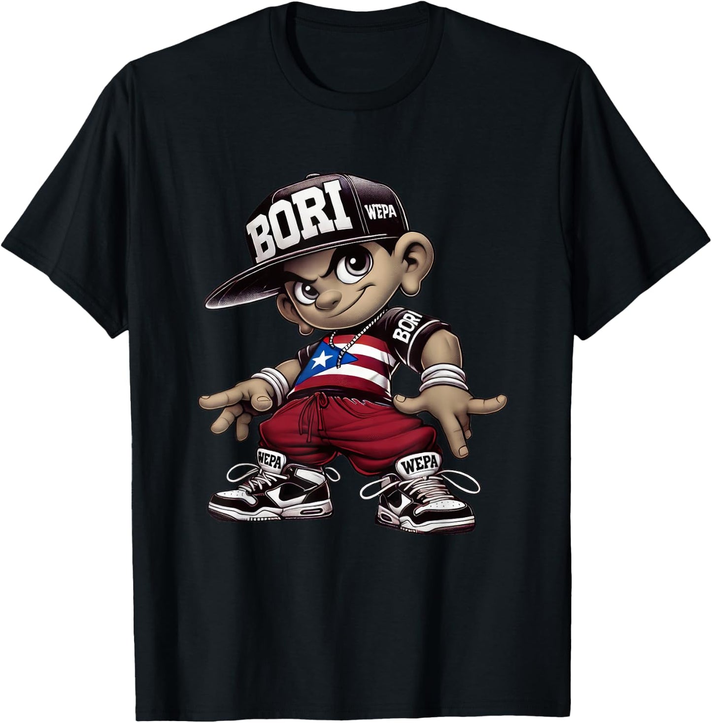 Bori Kid Puerto Rican Flag Boricua Attitude Cute Hip Hop Fun T-Shirt - T-Shirt | Black
