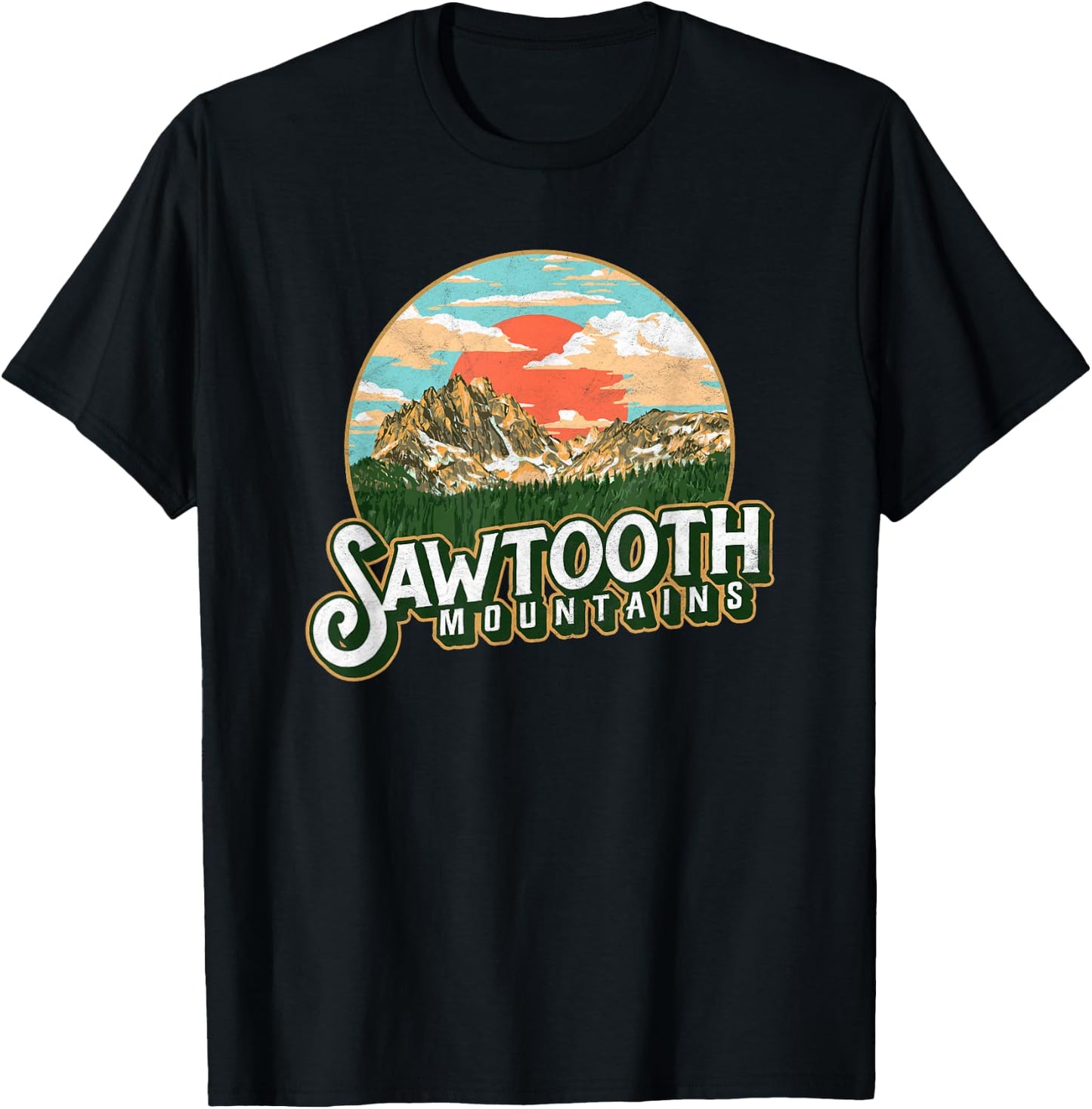 Sawtooth Mountains Idaho Vintage Retro Graphic T-Shirt - T-Shirt | Black