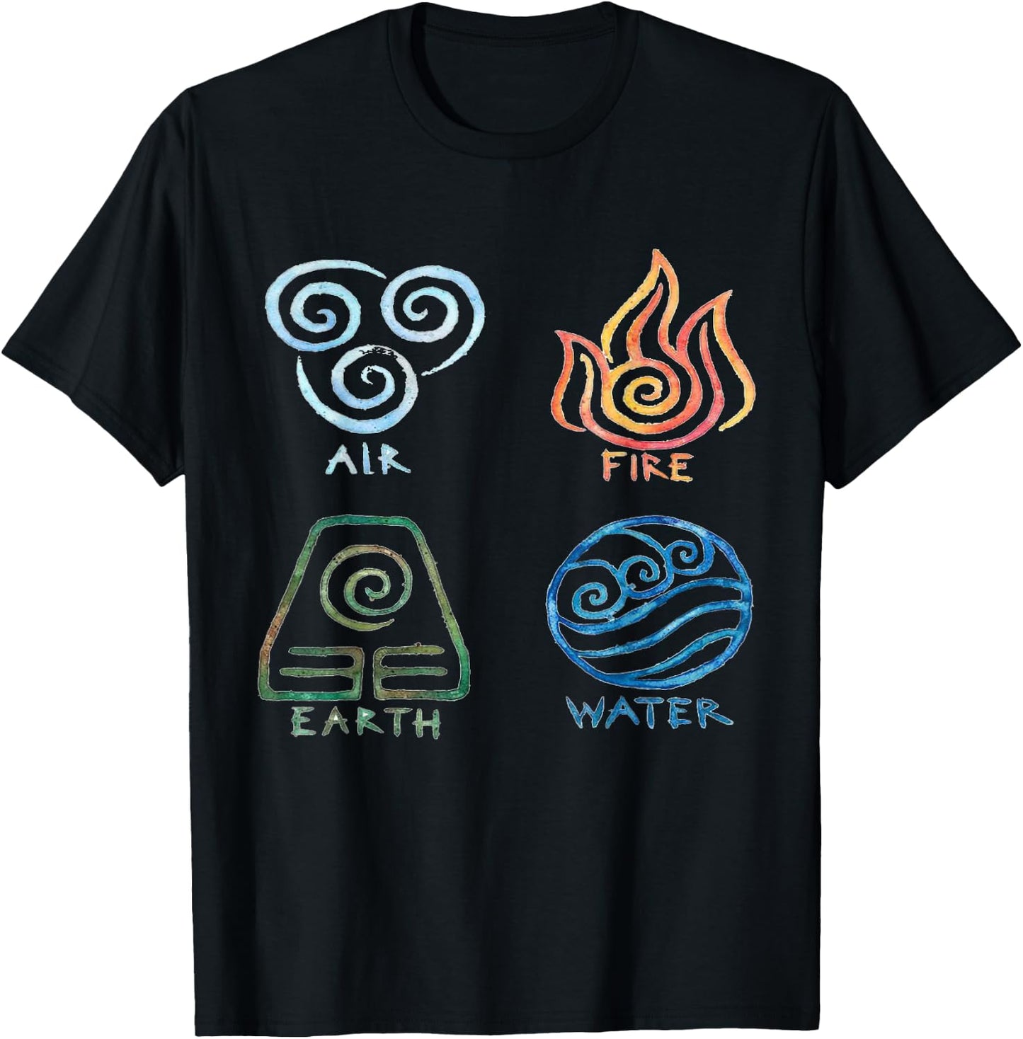 Vintage Graphic Funny Air Fire Water Earth Classic Logo T-Shirt - T-Shirt | Black