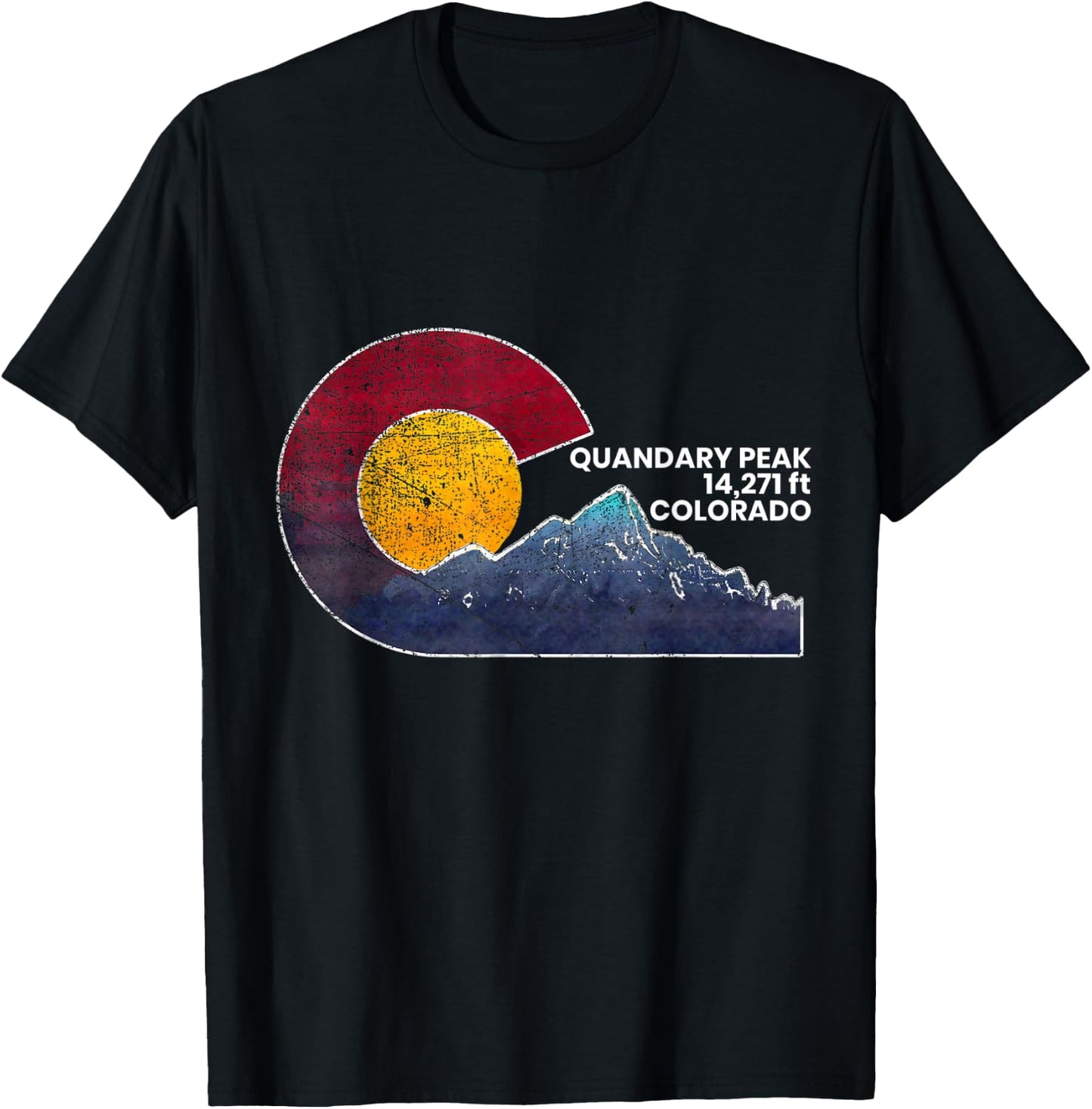 Quandary Peak Colorado Flag Inspired Scenery T-Shirt - T-Shirt | Black