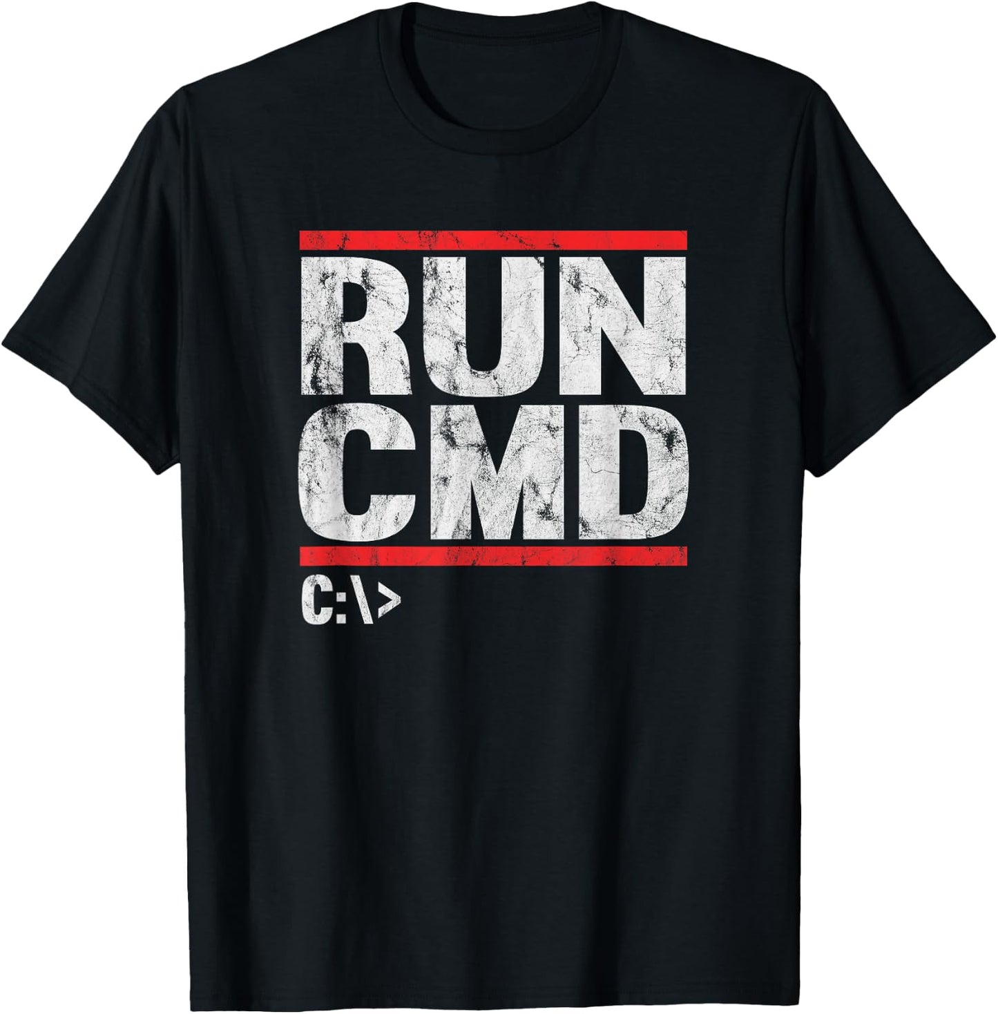 Run CMD Distressed Funny T-Shirt - T-Shirt | Black