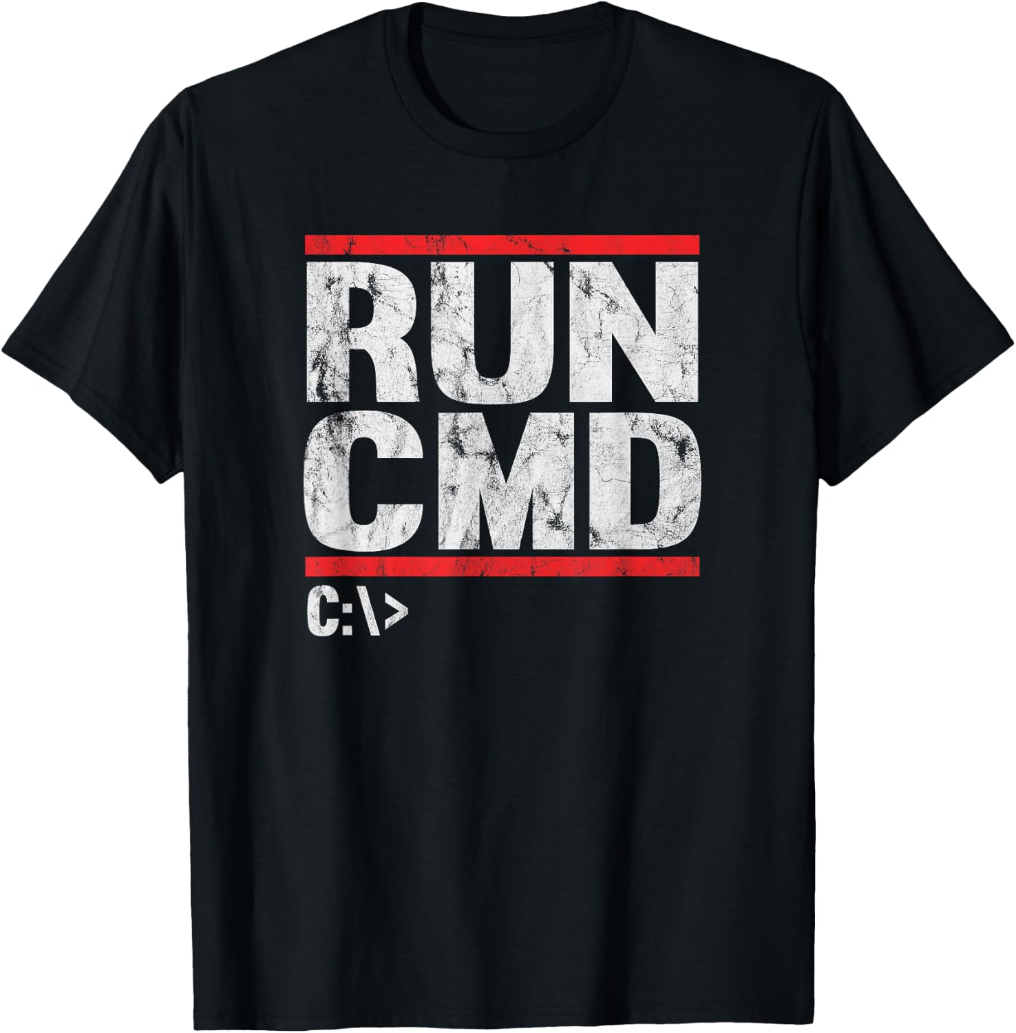 Run CMD Distressed Funny T-Shirt - T-Shirt | Black
