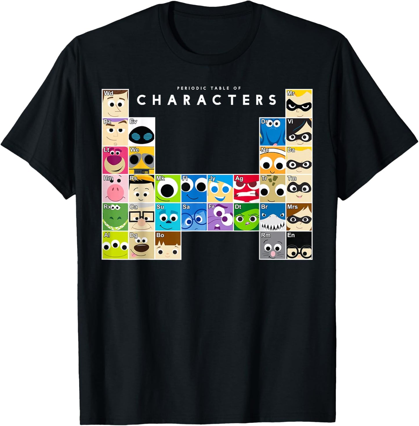 Disney Pixar Collection Color Periodic Table Of Characters T-Shirt - T-Shirt | Black
