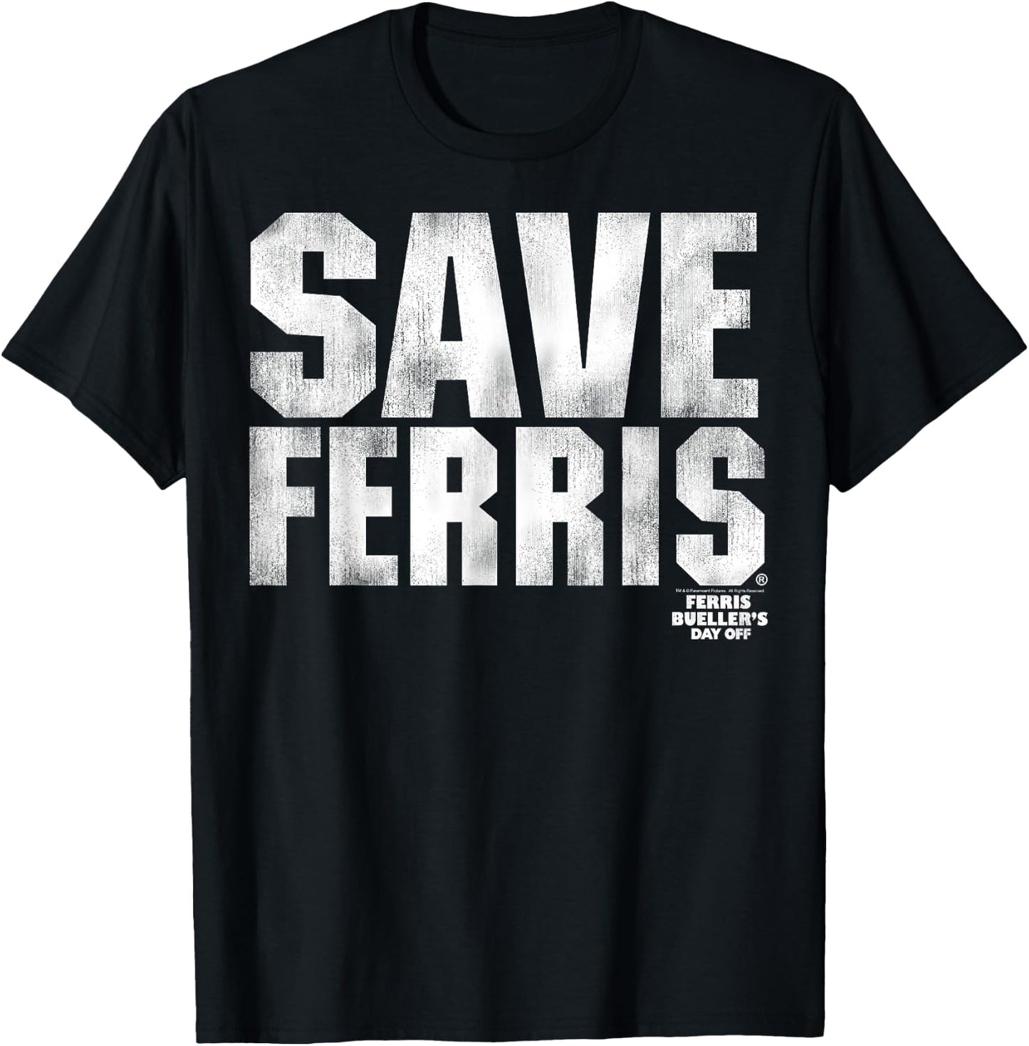 Ferris Bueller's Day Off White Distressed Save Ferris T-Shirt - T-Shirt | Black