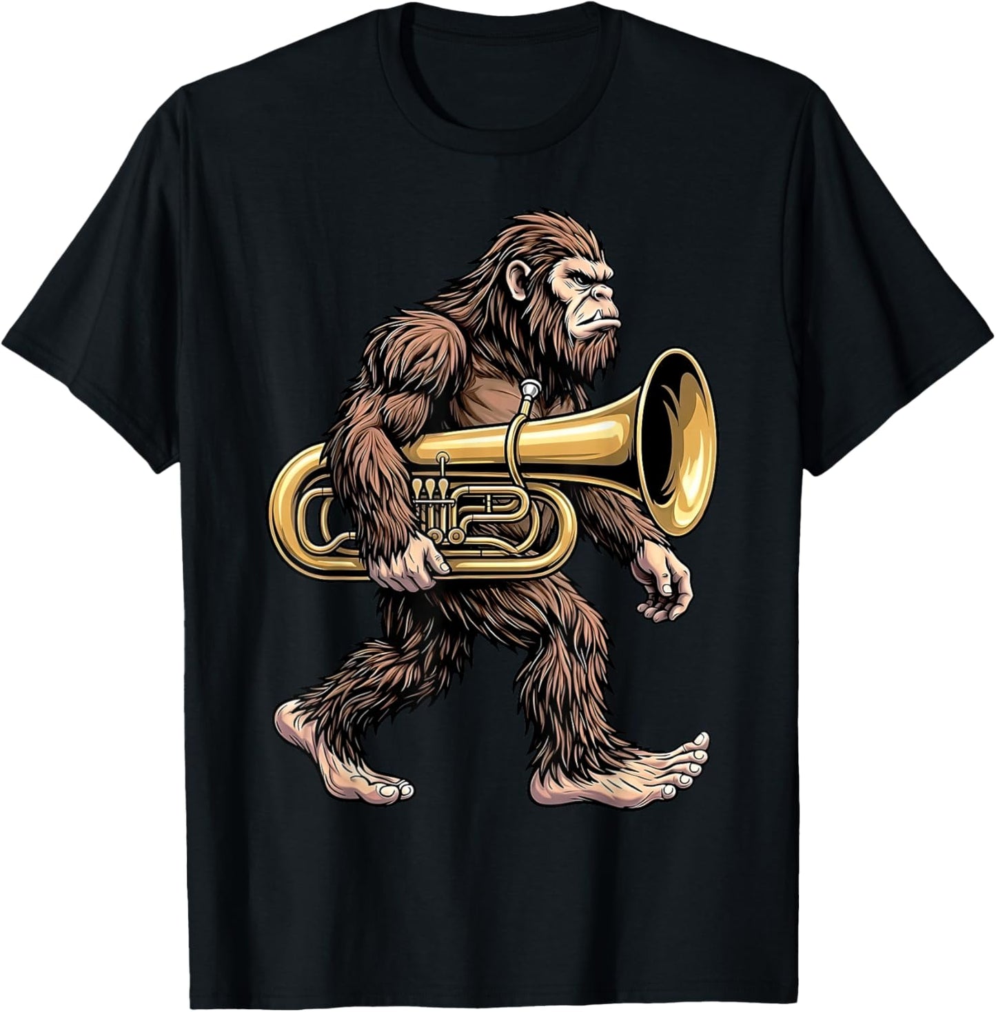 Bigfoot Carrying Tuba Funny Sasquatch Music Lovers T-Shirt - T-Shirt | Black