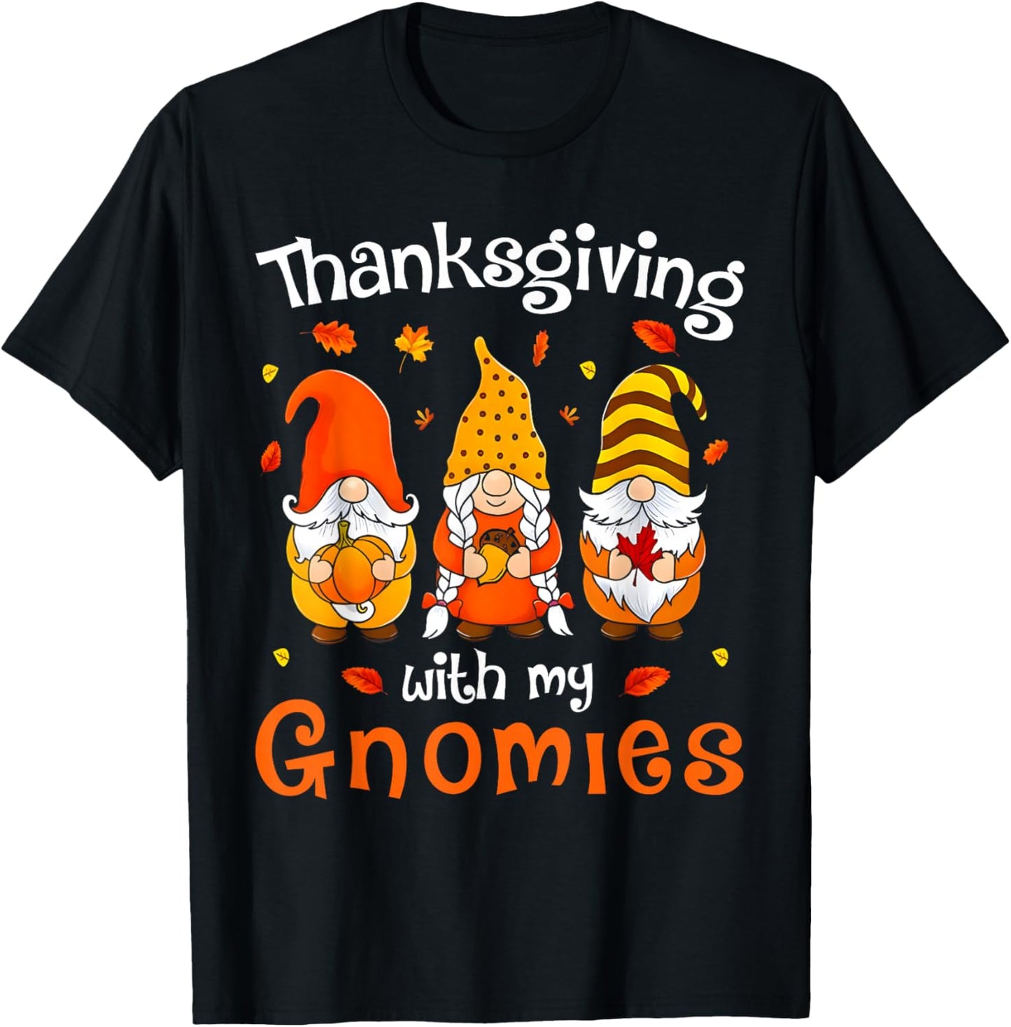 Funny Thanksgiving with My Gnomies Cute Gnome Fall T-Shirt - T-Shirt | Black