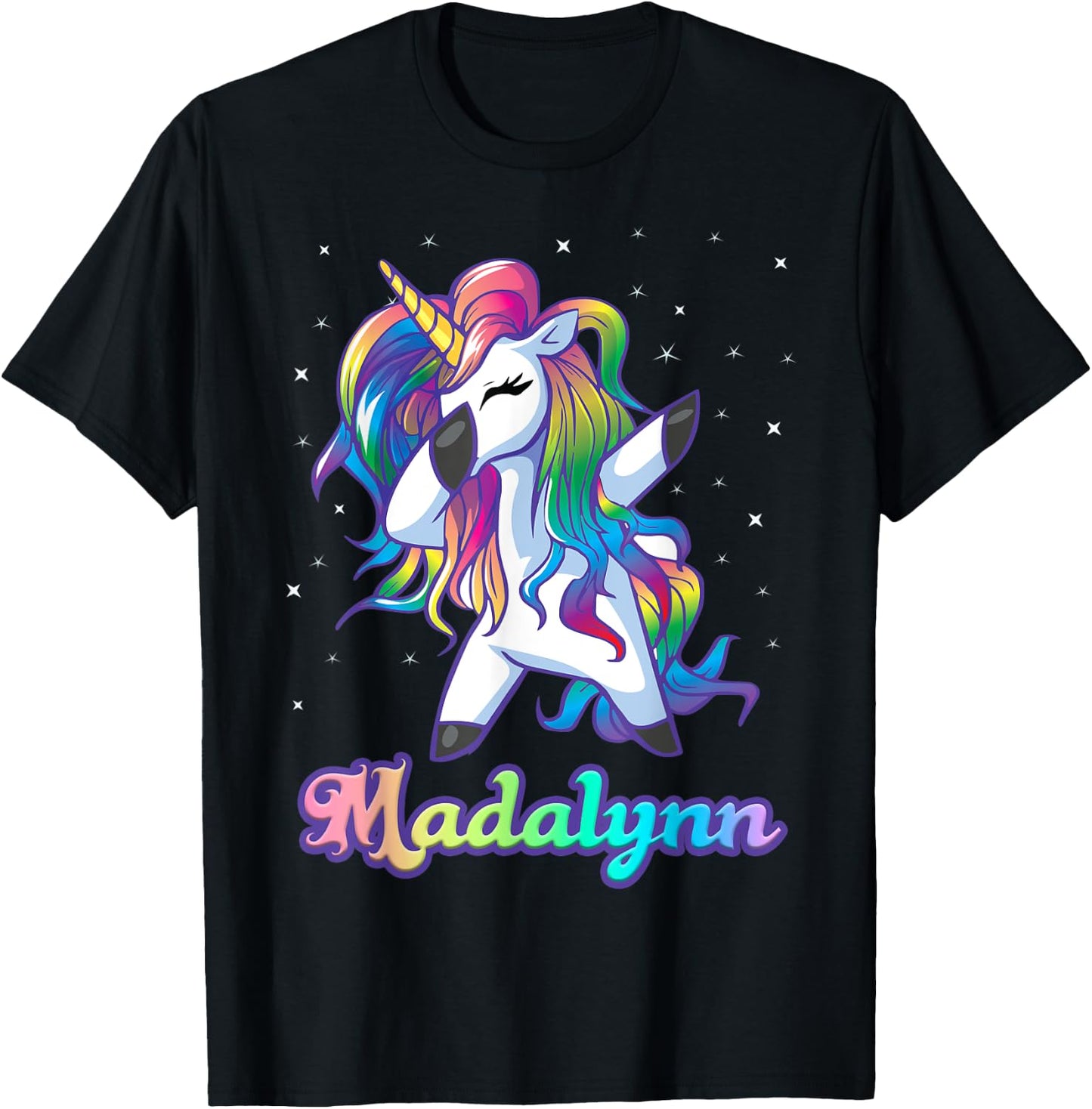 MADALYNN Name Personalized Custom Rainbow Unicorn Dabbing T-Shirt - T-Shirt | Black